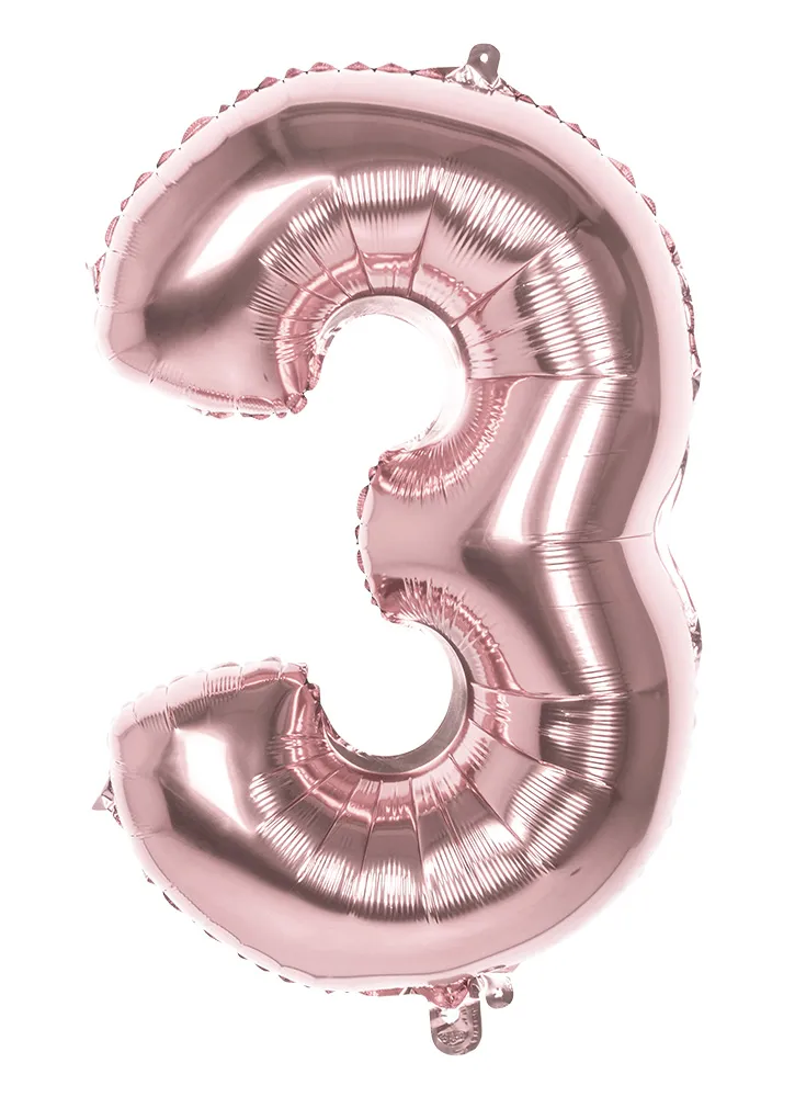 Palloncino numero 3 rosa metallico 86 cm