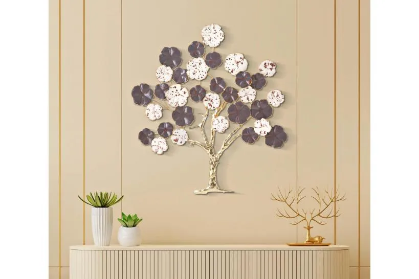 Pannello decorativo struttuta in metallo dorato albero in fiore Purpy
