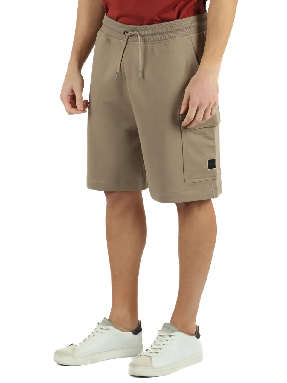 Pantaloncini sportivi in cotone garzato con tasca cargo