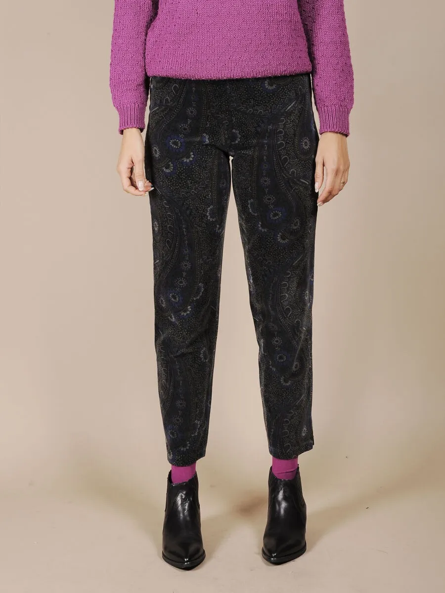 Pantalone a vita alta in velluto fantasia anni 80