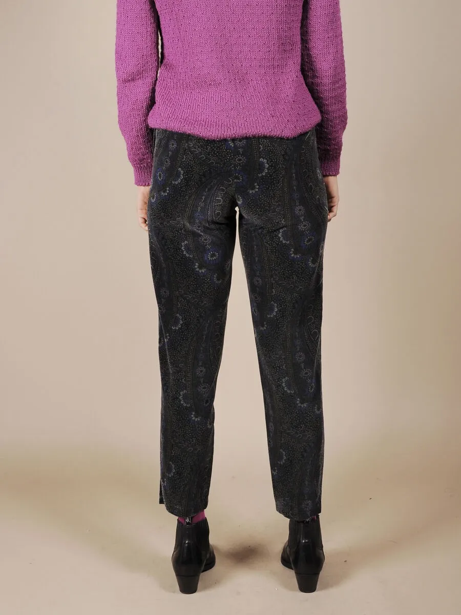 Pantalone a vita alta in velluto fantasia anni 80