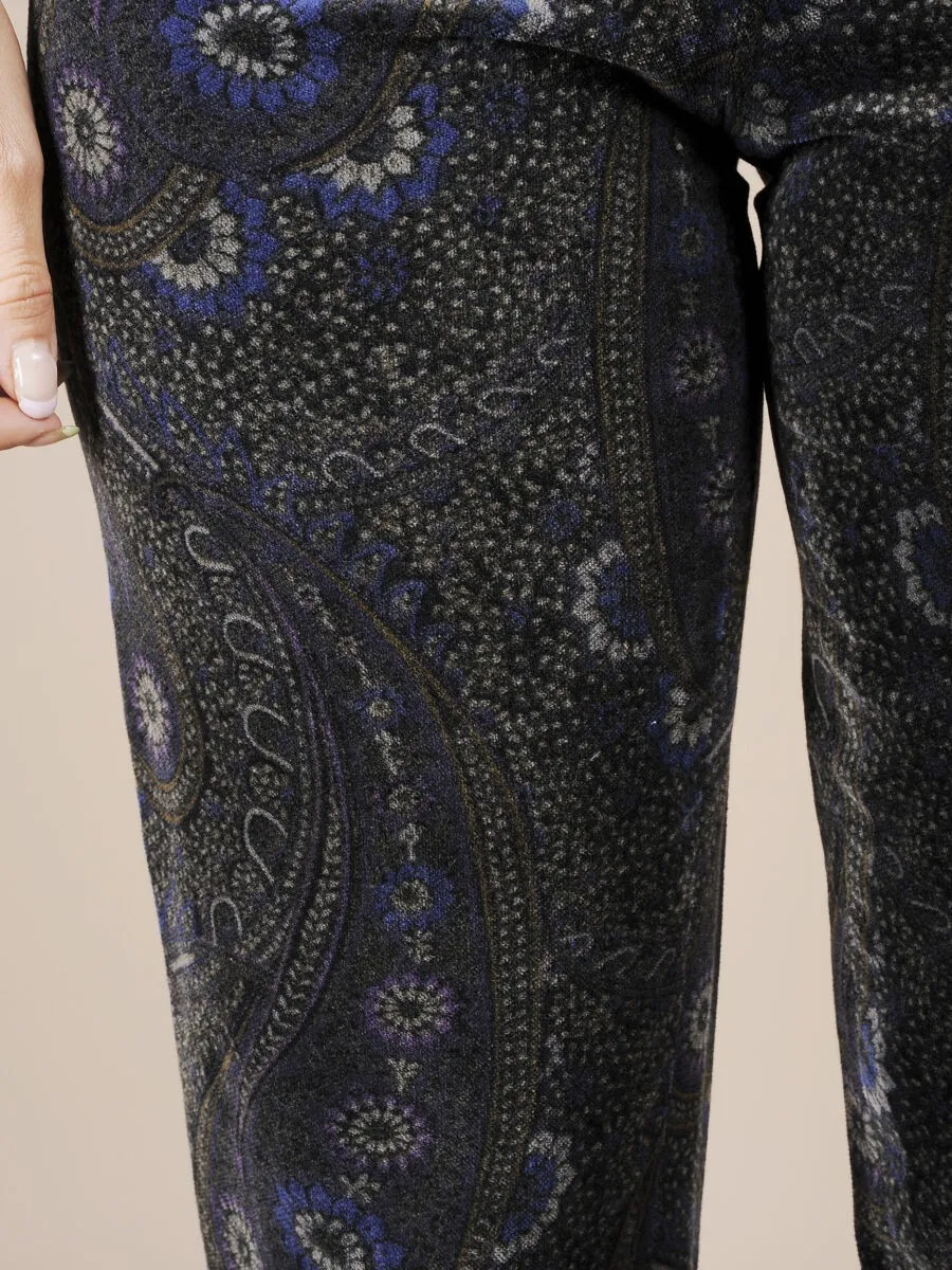Pantalone a vita alta in velluto fantasia anni 80