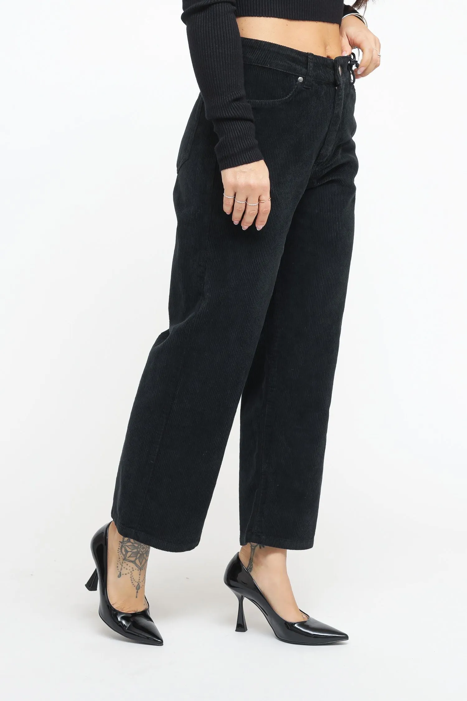 Pantalone Cropped Velluto - Nero
