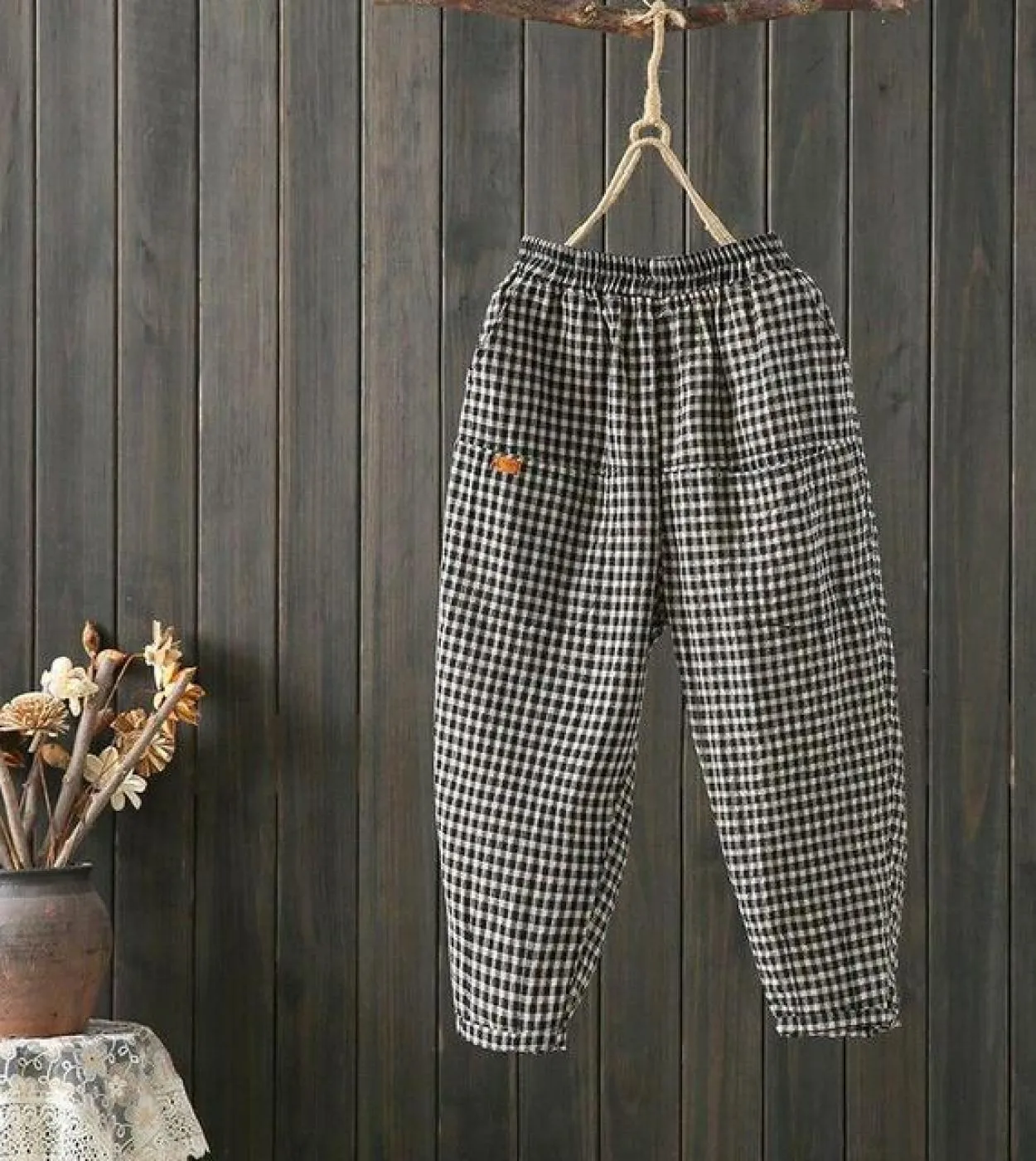 Pantaloni Harem in vita elastica da donna moda estiva Pantaloni larghi casual in cotone scozzese in lino Pantaloni alla caviglia