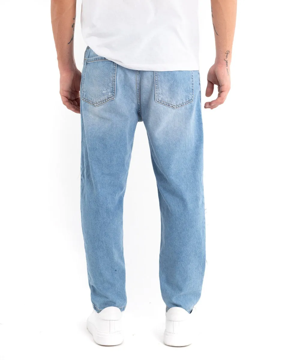 Pantaloni Jeans Uomo Loose Fit Denim Chiaro Cinque Tasche Casual GIOSAL-P5476A