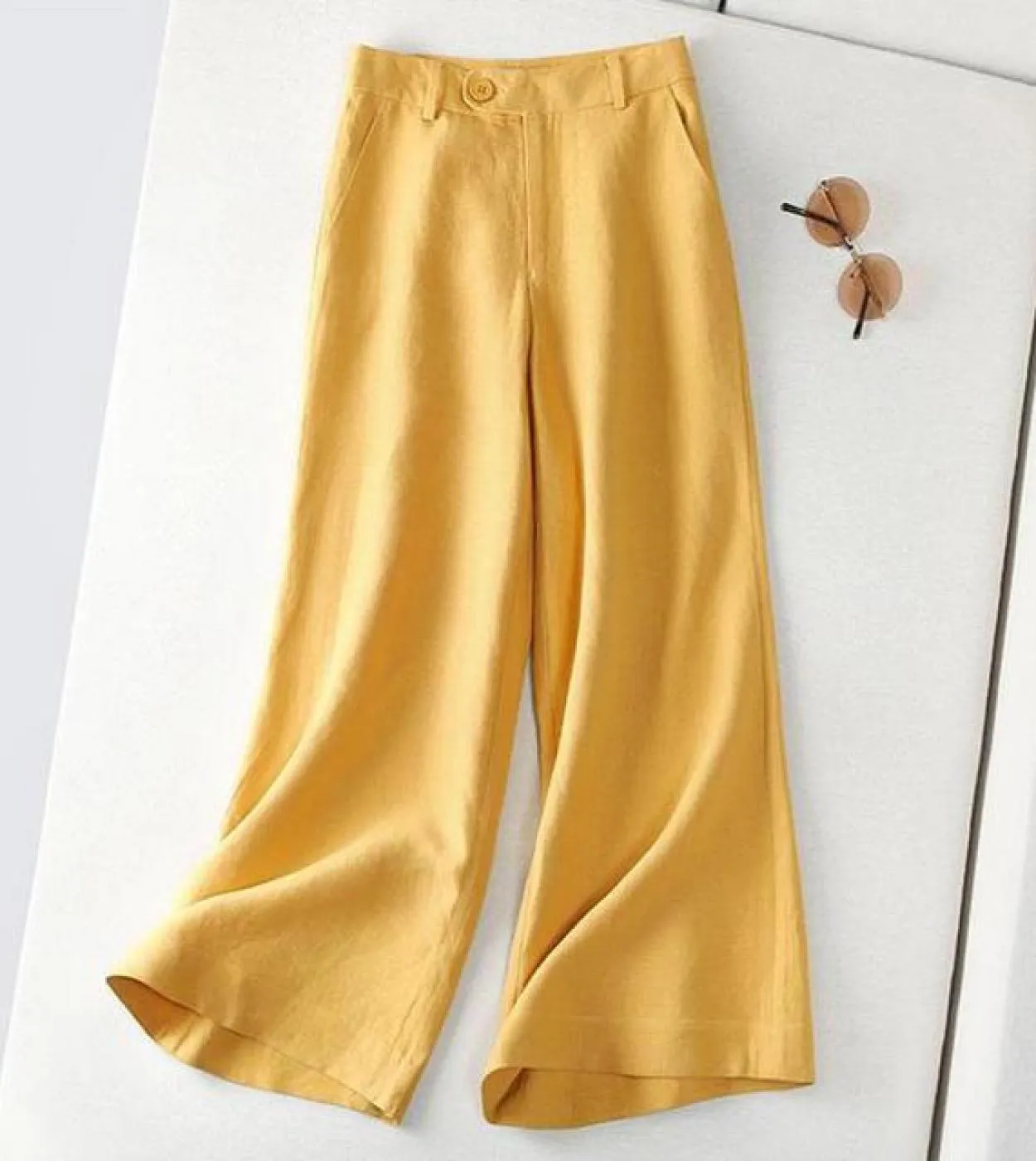 Pantaloni larghi a vita alta stile New Arts estivi Pantaloni larghi da donna in lino di cotone casual abbinati Pantaloni femmini