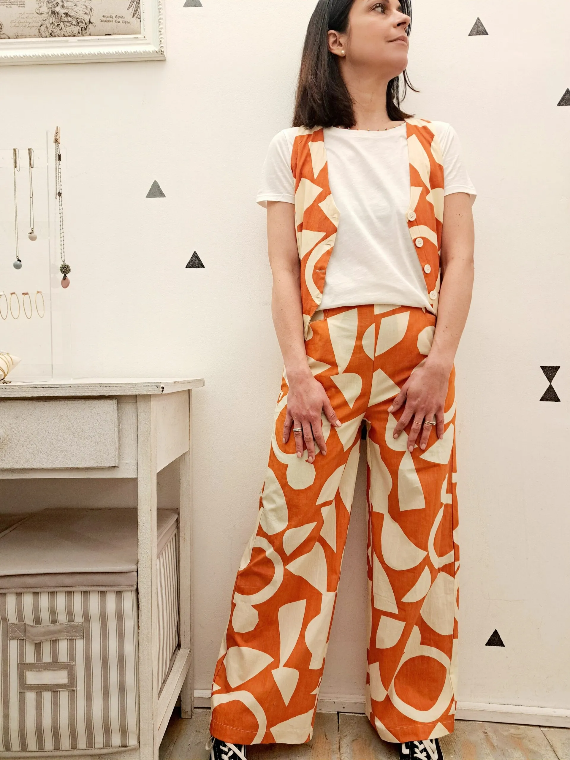 Pantaloni Larghi Bolli Bianco/Orange Compania Fantastica