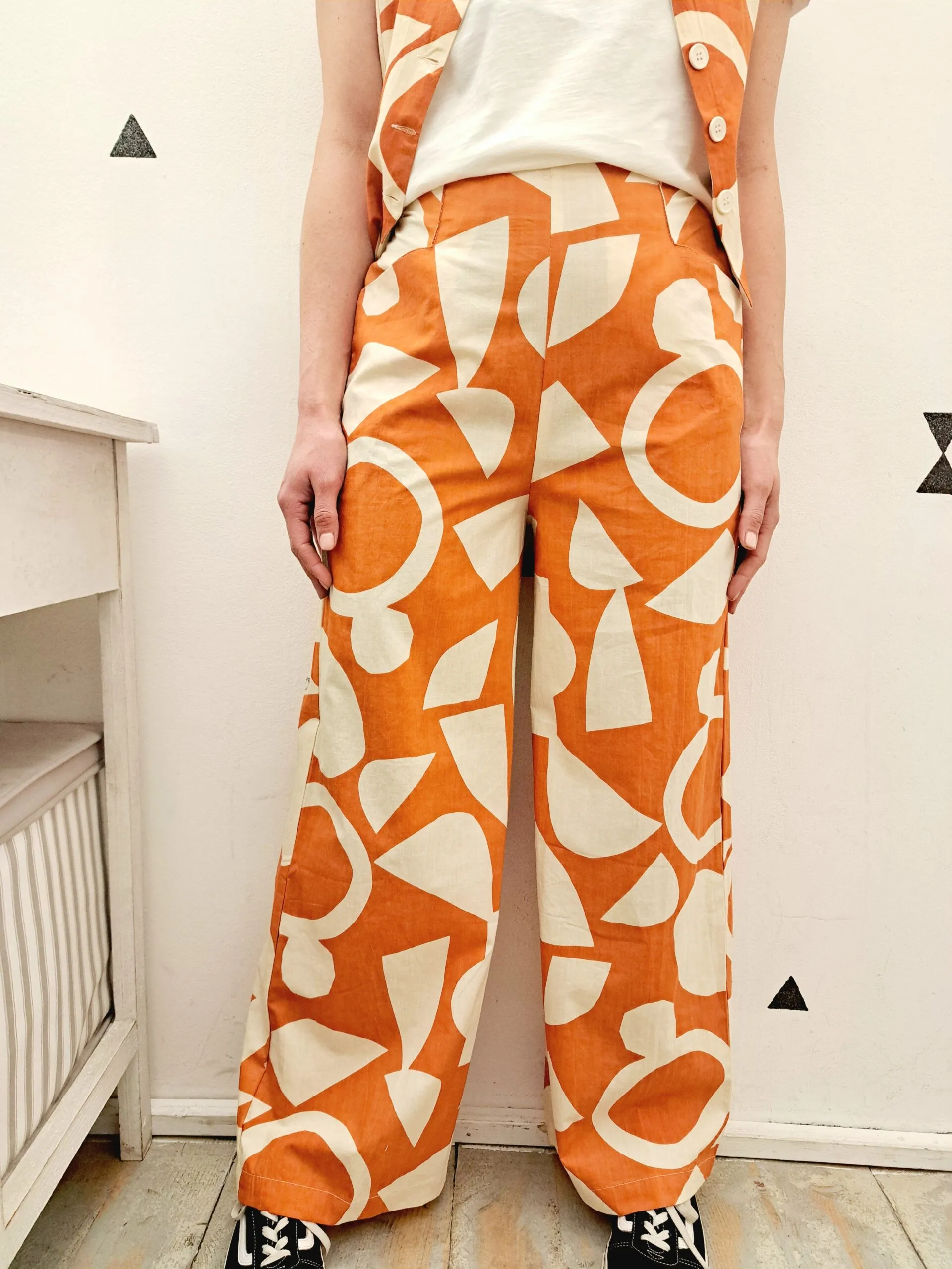 Pantaloni Larghi Bolli Bianco/Orange Compania Fantastica