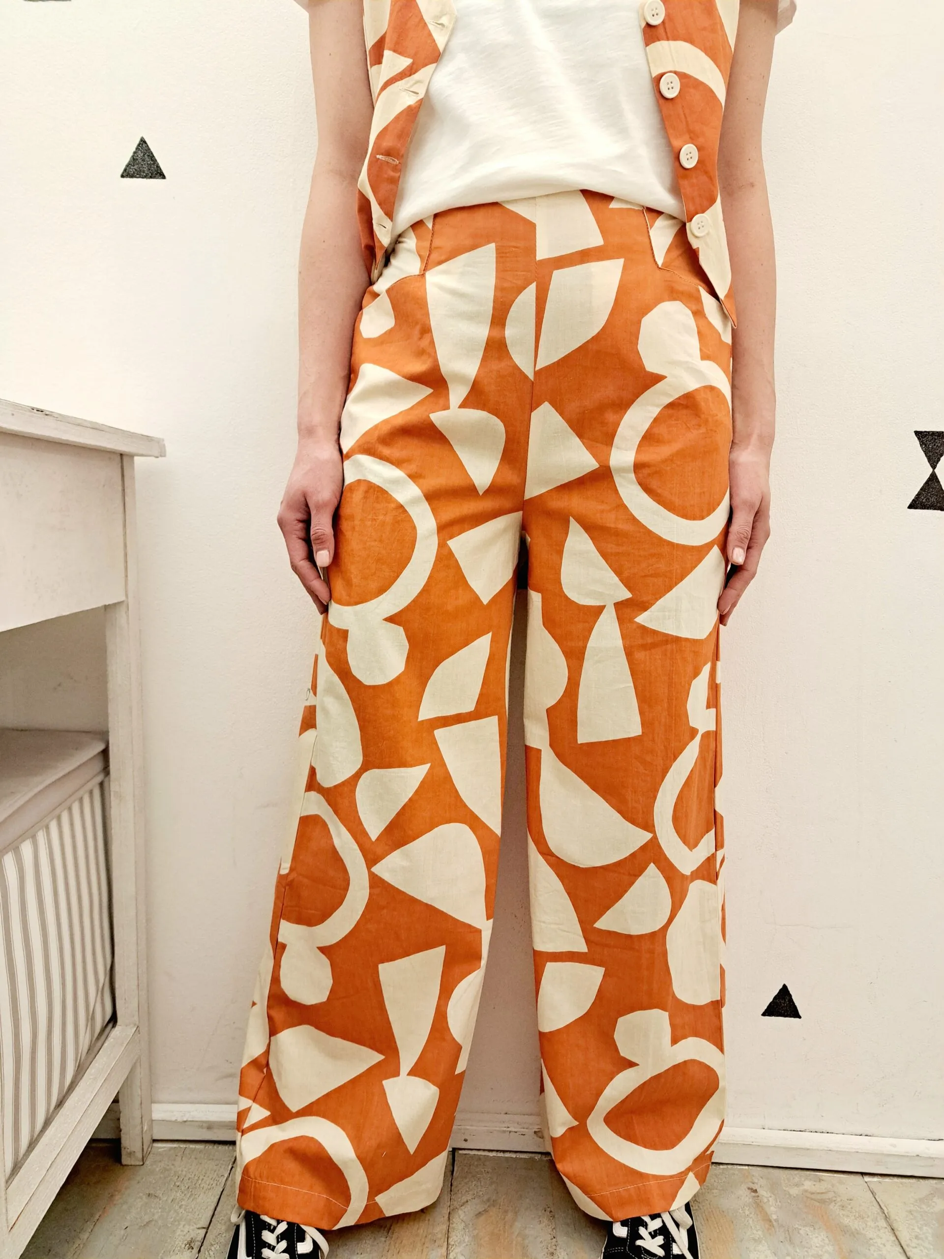 Pantaloni Larghi Bolli Bianco/Orange Compania Fantastica