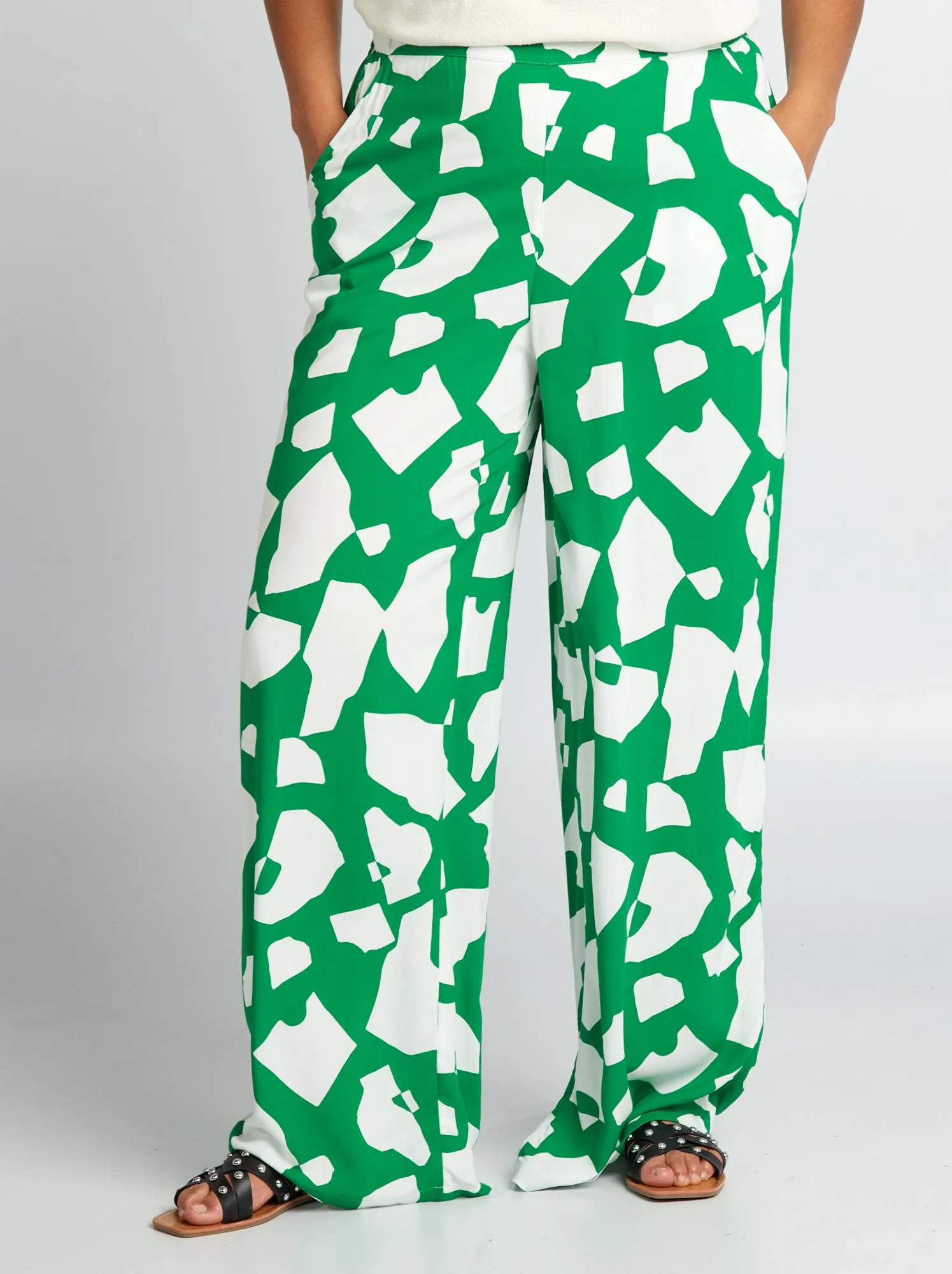 Pantaloni larghi con stampa geometrica - VERDE