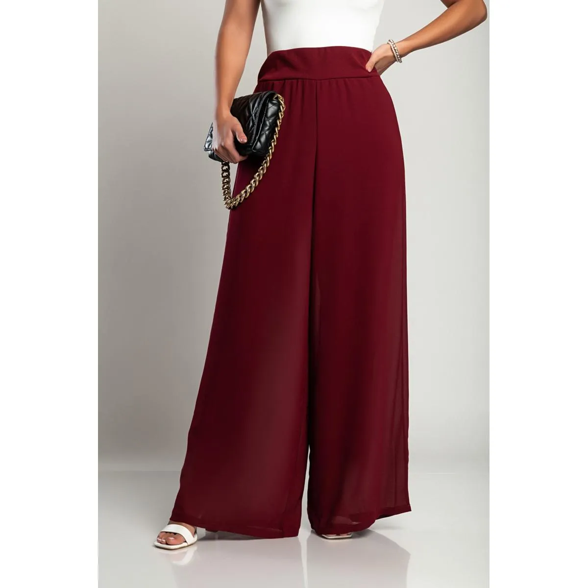 Pantaloni lunghi eleganti Veronna, bordeaux