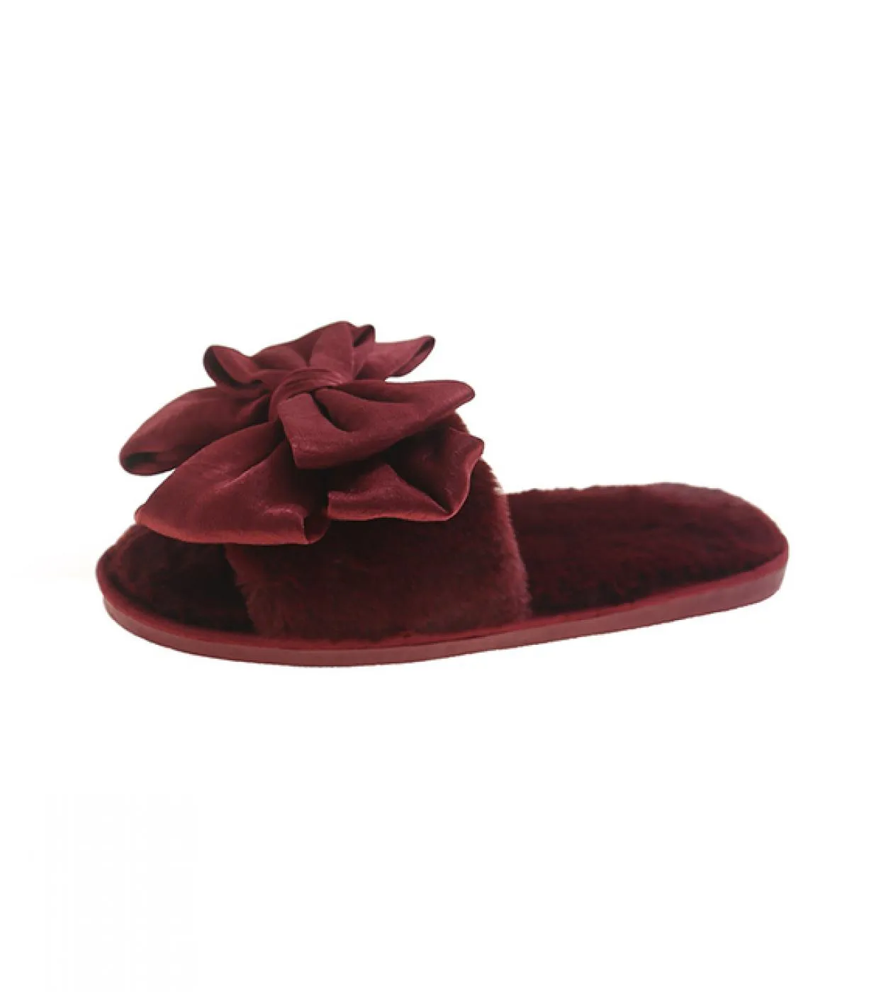Pantofole da casa da donna con fiocco in pelliccia sintetica Moda scarpe calde Donna Slip On Flats Diapositive femminili Nero Ro