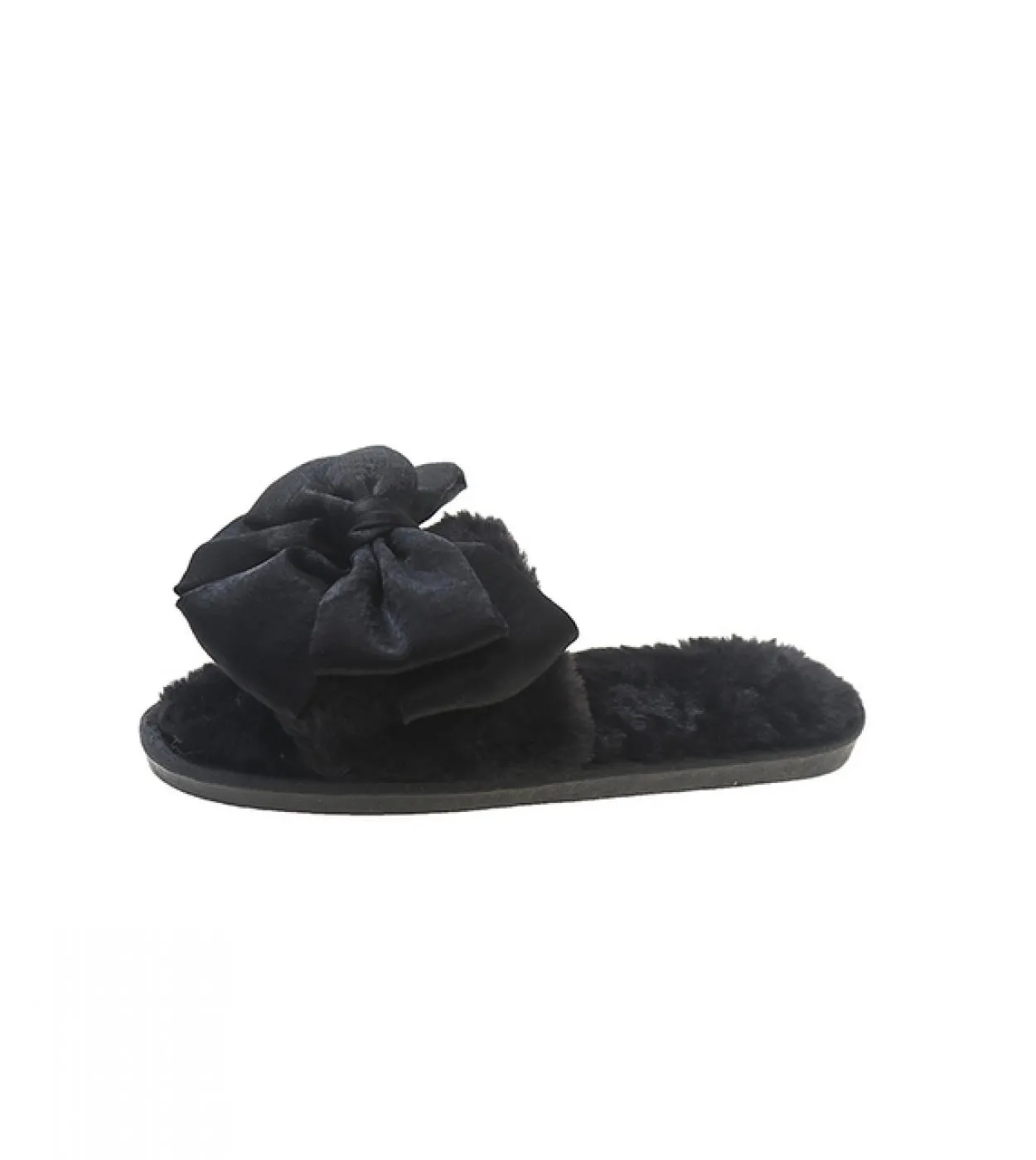 Pantofole da casa da donna con fiocco in pelliccia sintetica Moda scarpe calde Donna Slip On Flats Diapositive femminili Nero Ro