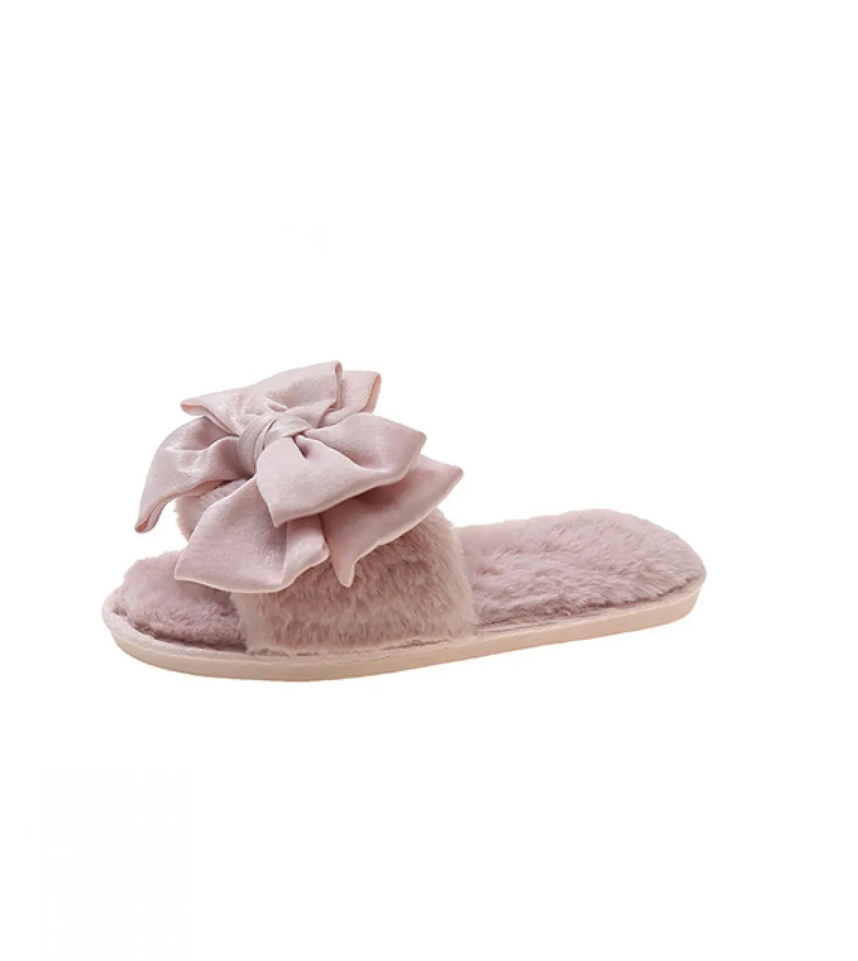 Pantofole da casa da donna con fiocco in pelliccia sintetica Moda scarpe calde Donna Slip On Flats Diapositive femminili Nero Ro
