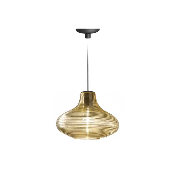 Panzeri luce Emma - Lampada a sospensione base ottone nero/diffusore vetro soffiato ambra