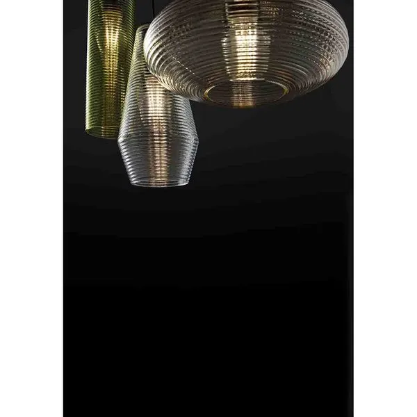 Panzeri luce Emma - Lampada a sospensione base ottone nero/diffusore vetro soffiato ambra