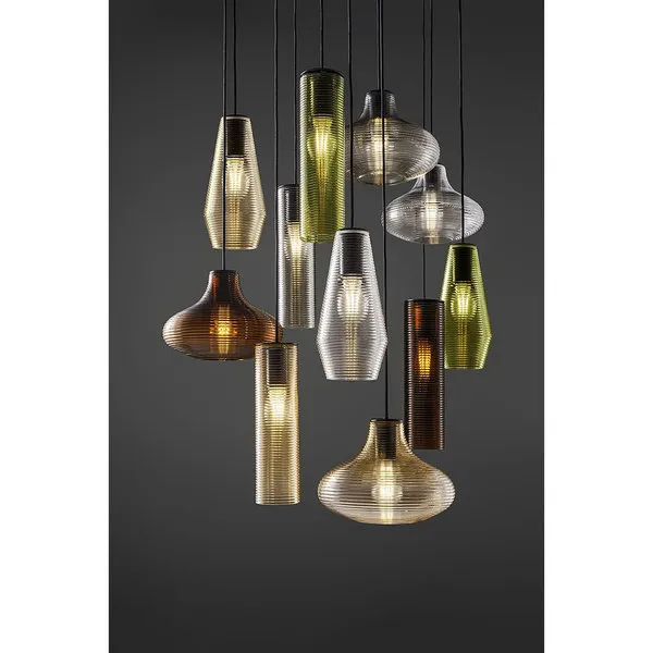 Panzeri luce Emma - Lampada a sospensione base ottone nero/diffusore vetro soffiato ambra