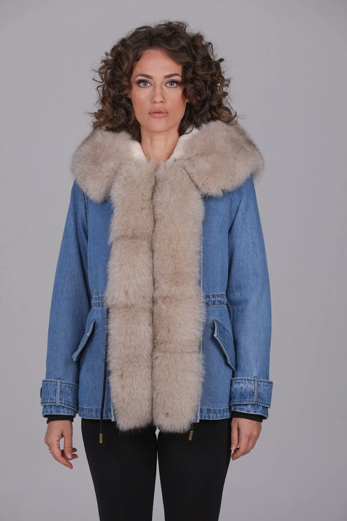 Parka short denim fox Beige