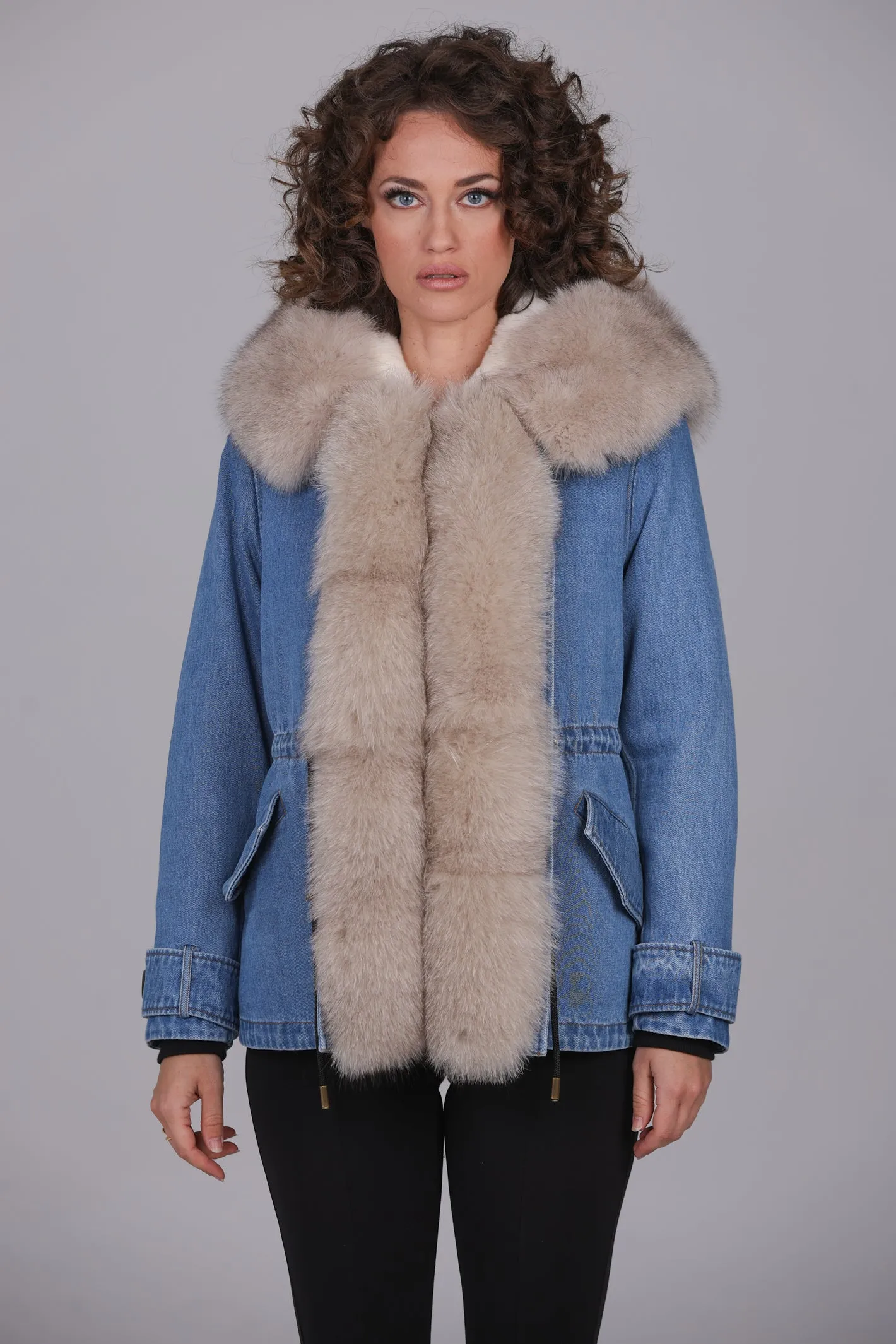 Parka short denim fox Beige
