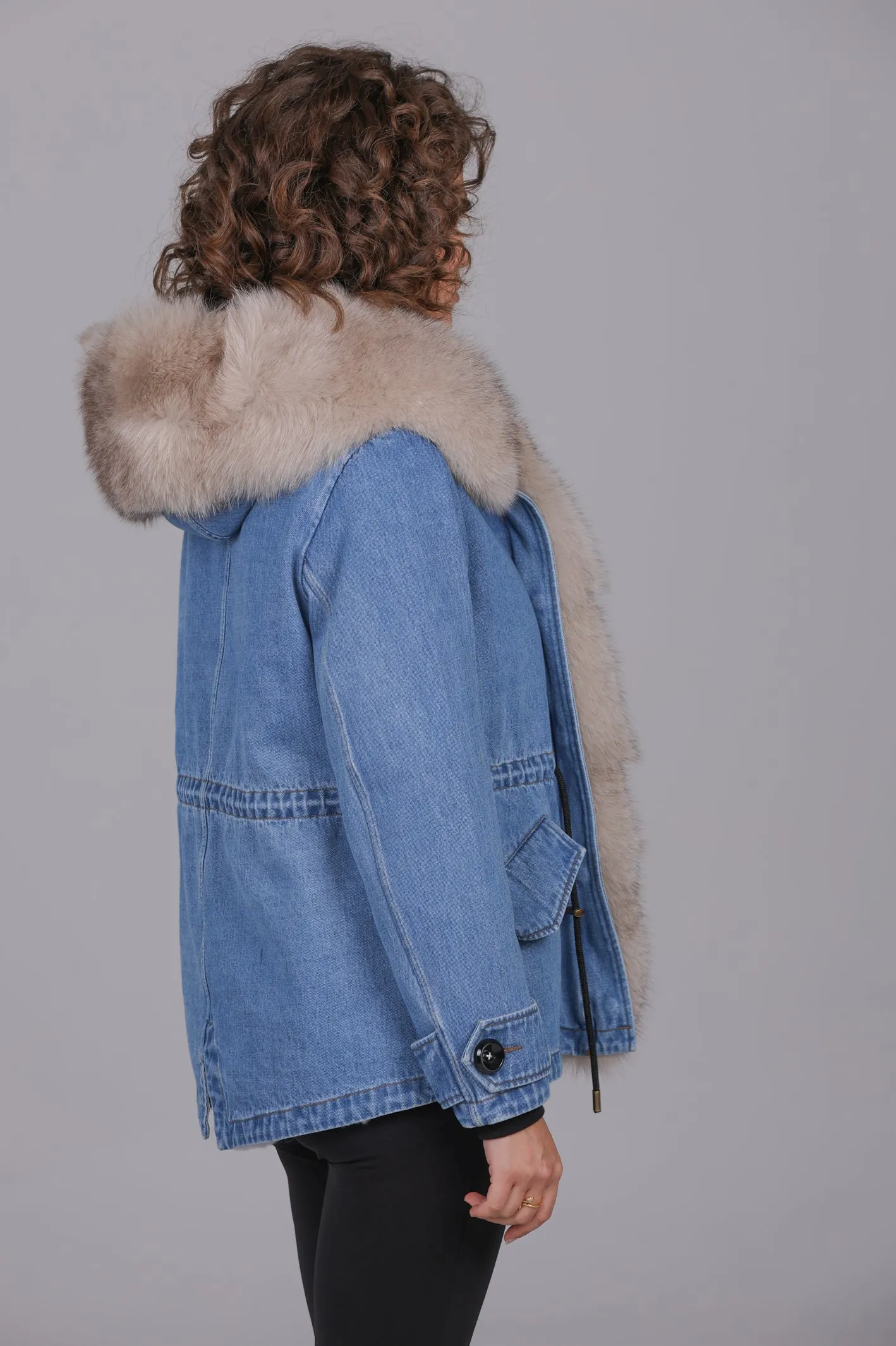 Parka short denim fox Beige
