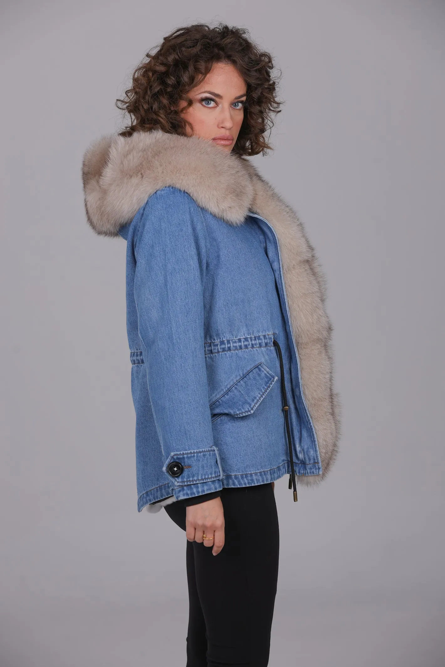 Parka short denim fox Beige