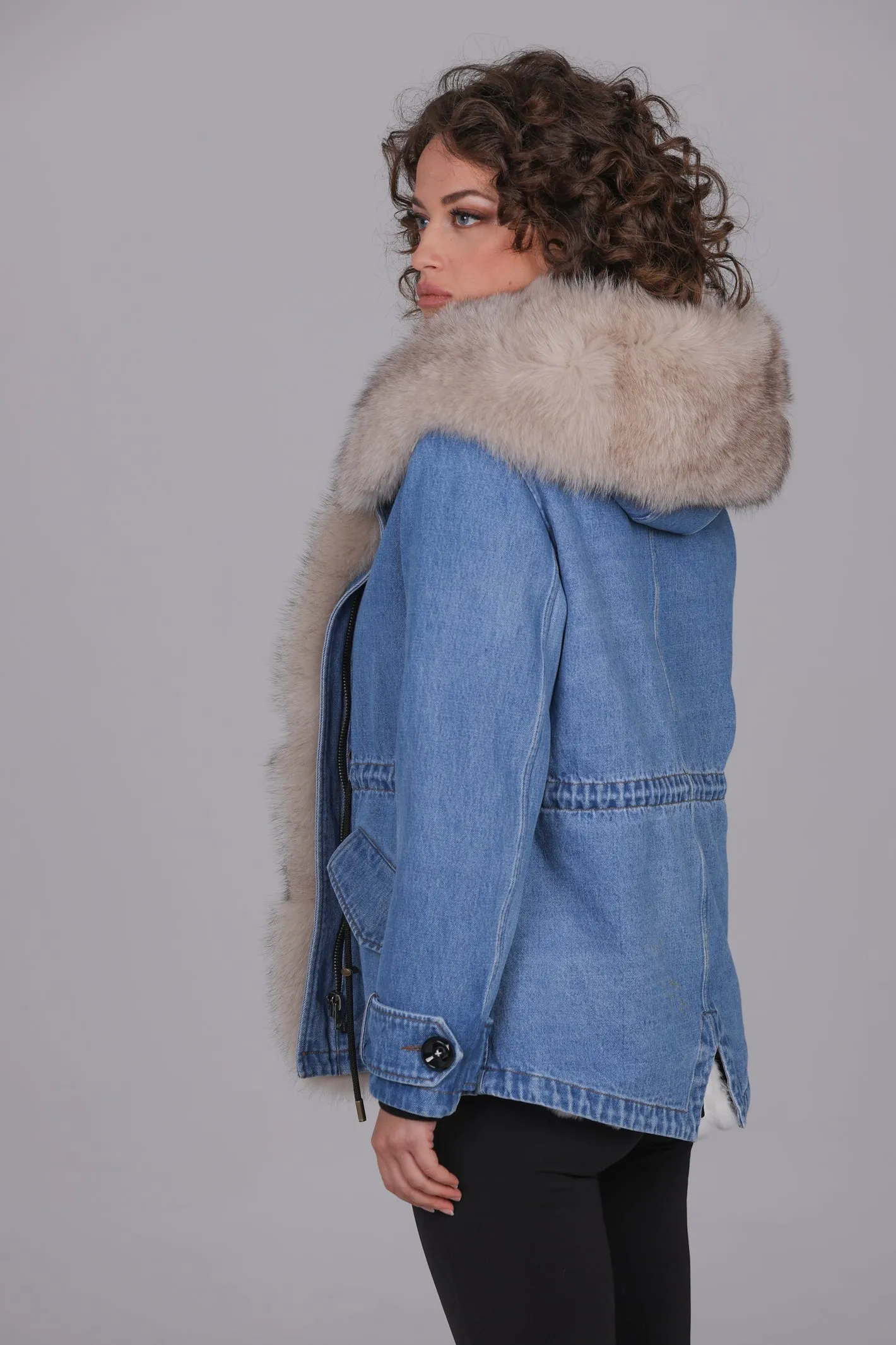 Parka short denim fox Beige