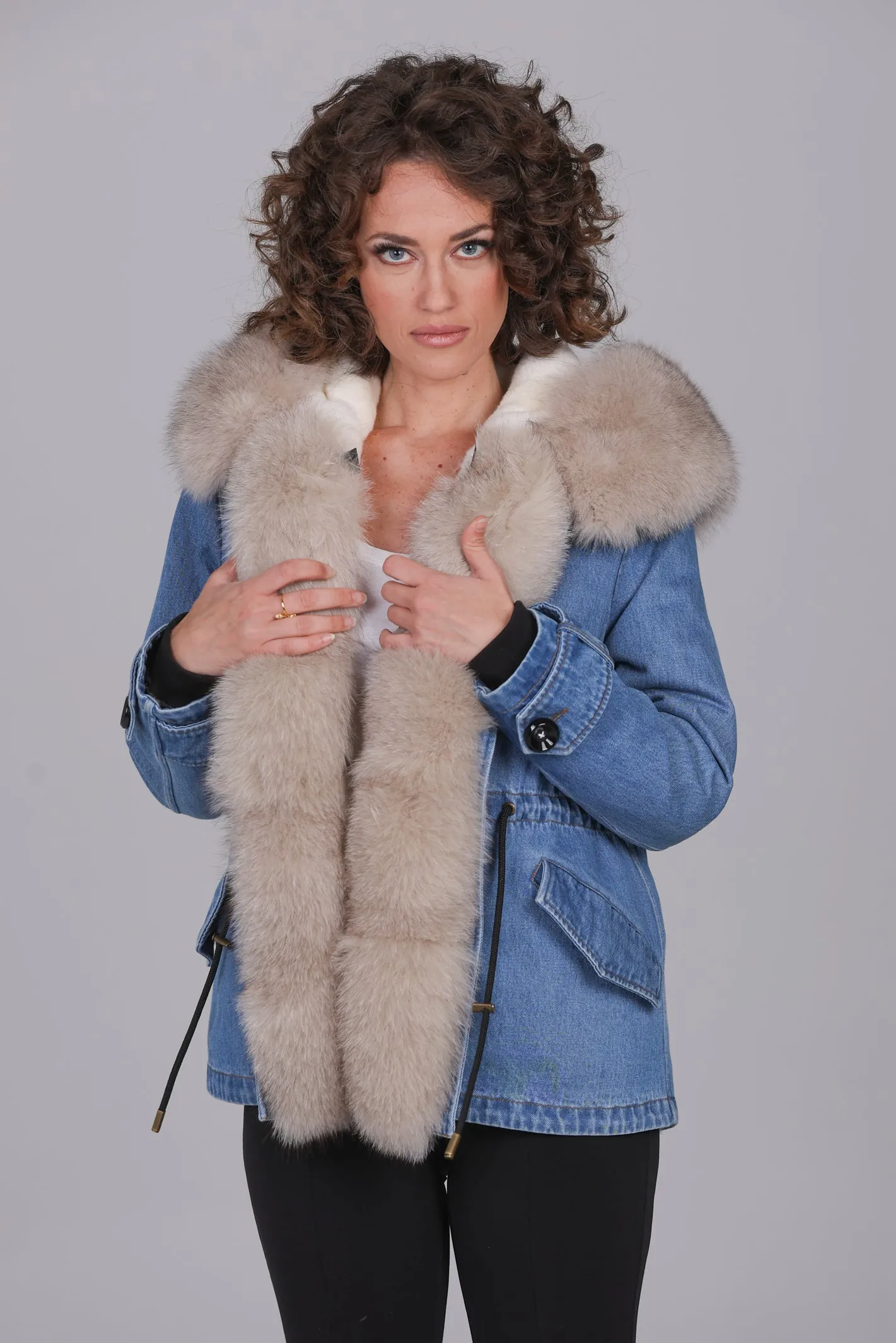 Parka short denim fox Beige