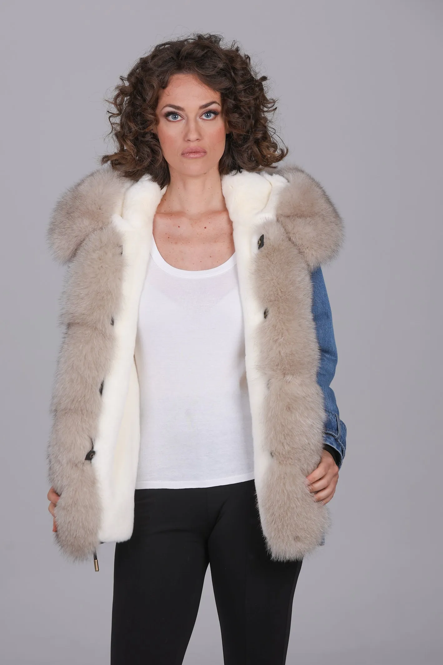 Parka short denim fox Beige