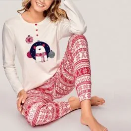 pigiama donna natale 0845 nordkapp cotone interlock infiore 