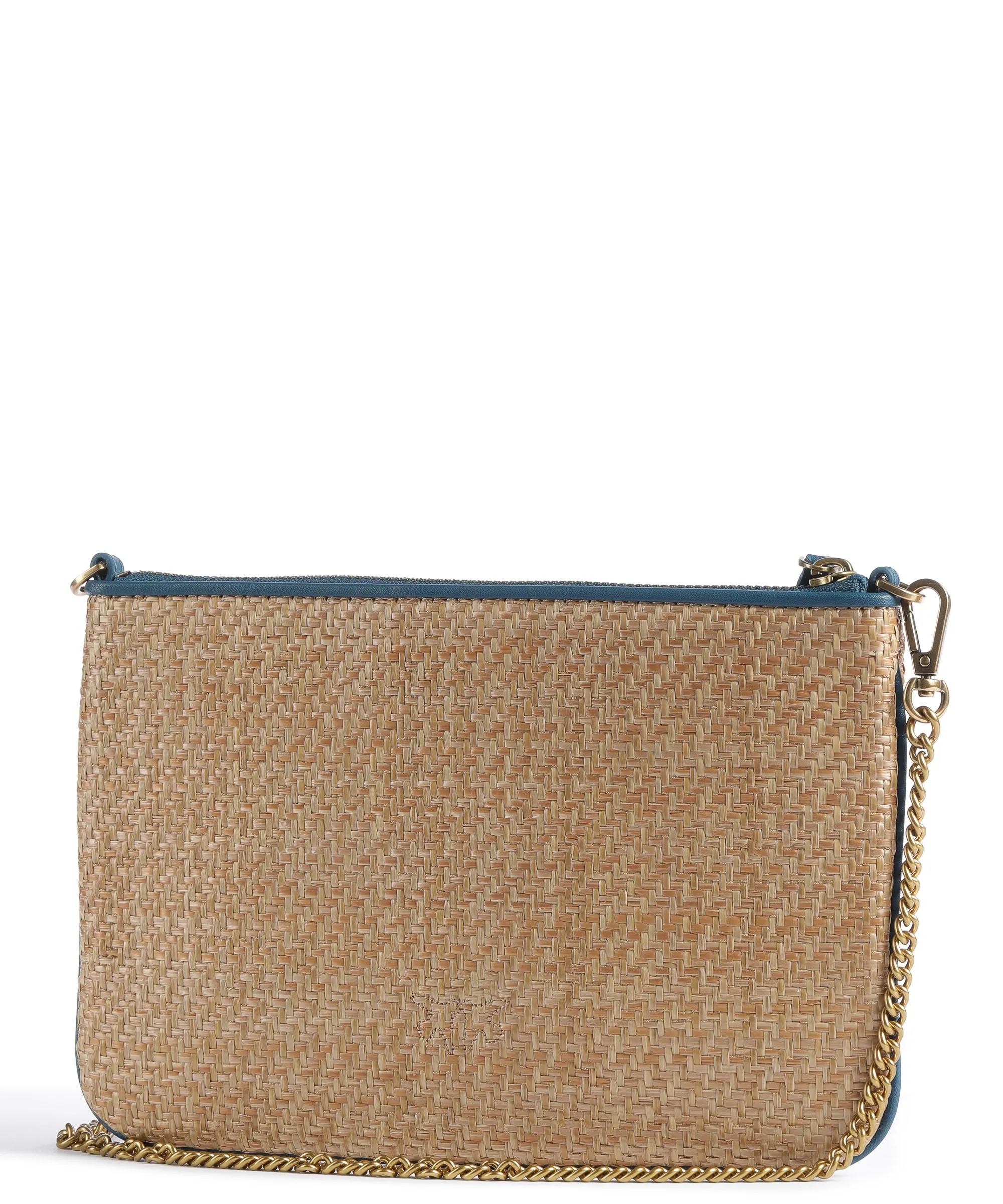  Pinko Classic Classic Borsa a tracolla pelle a grana fine, tissu beige/blu  