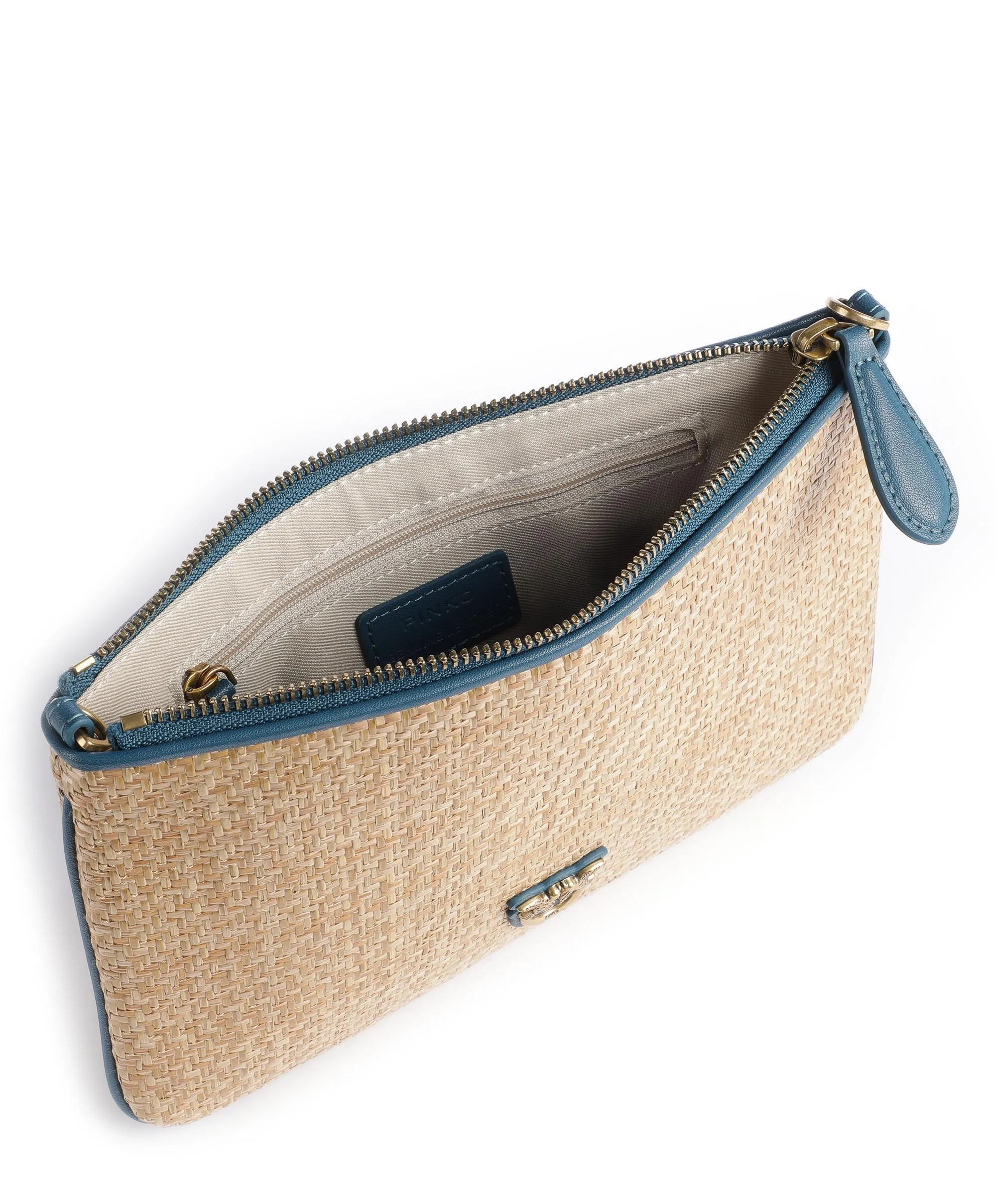  Pinko Classic Classic Borsa a tracolla pelle a grana fine, tissu beige/blu  