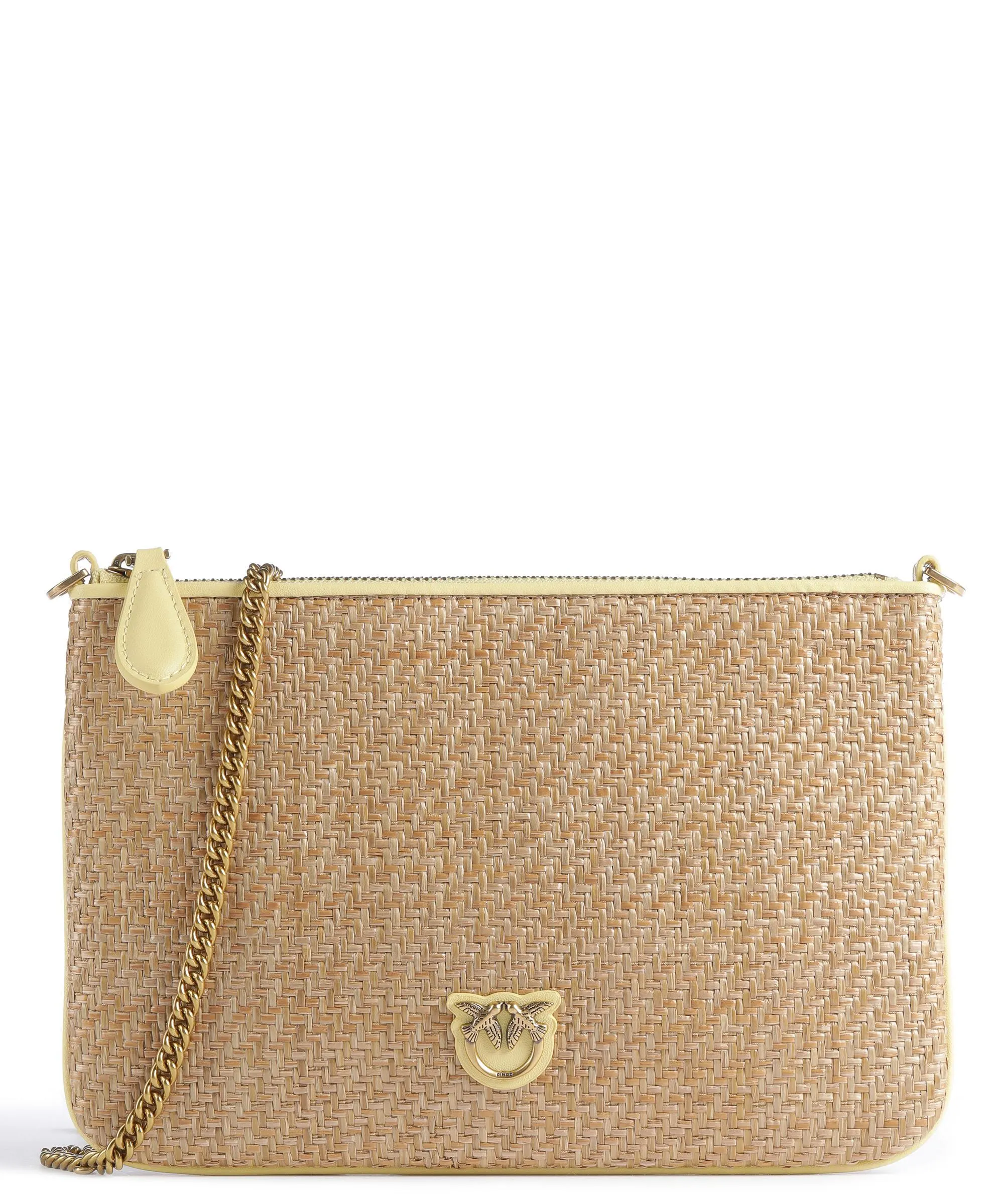  Pinko Classic Classic Borsa a tracolla pelle a grana fine, tissu natura  