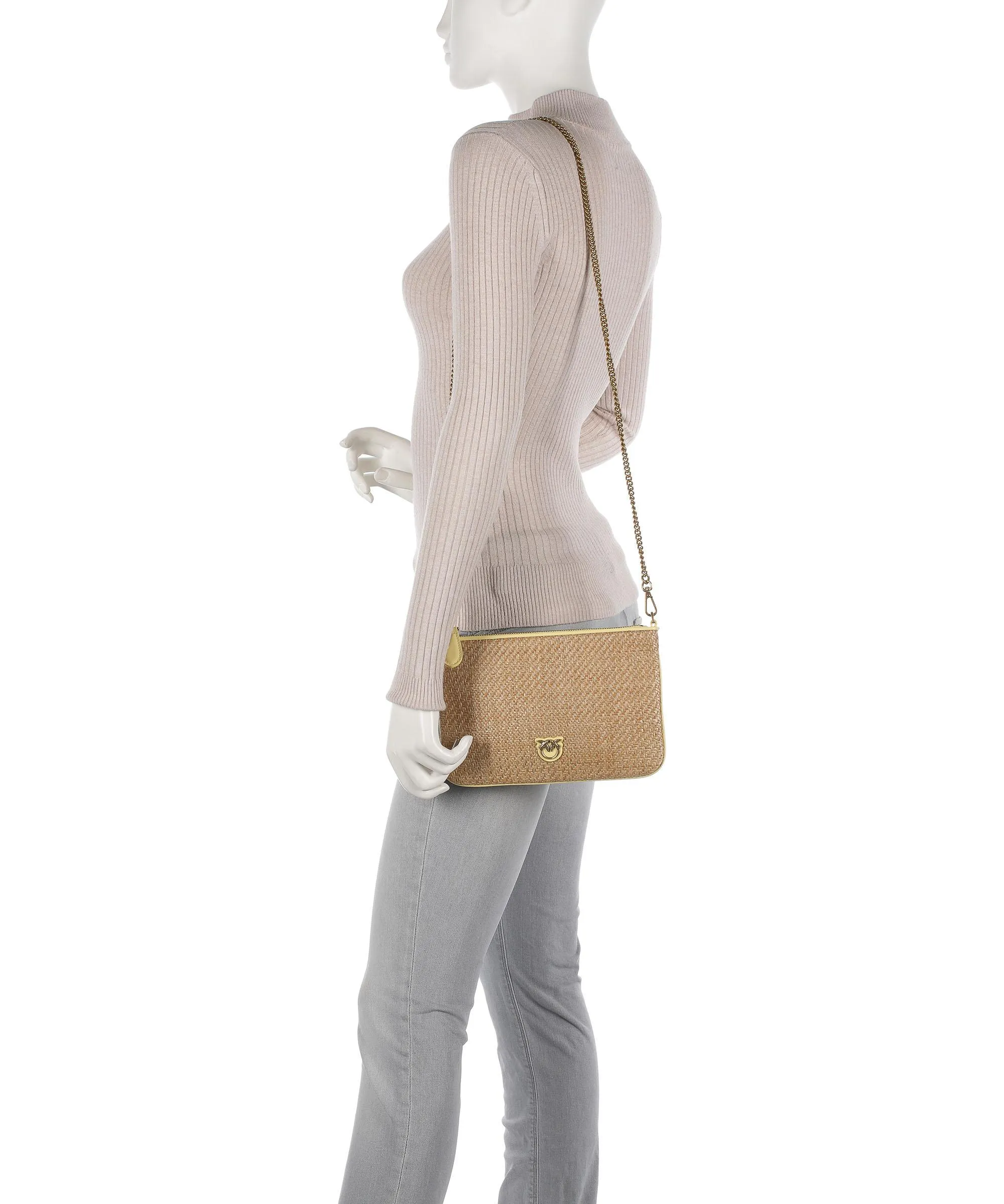  Pinko Classic Classic Borsa a tracolla pelle a grana fine, tissu natura  