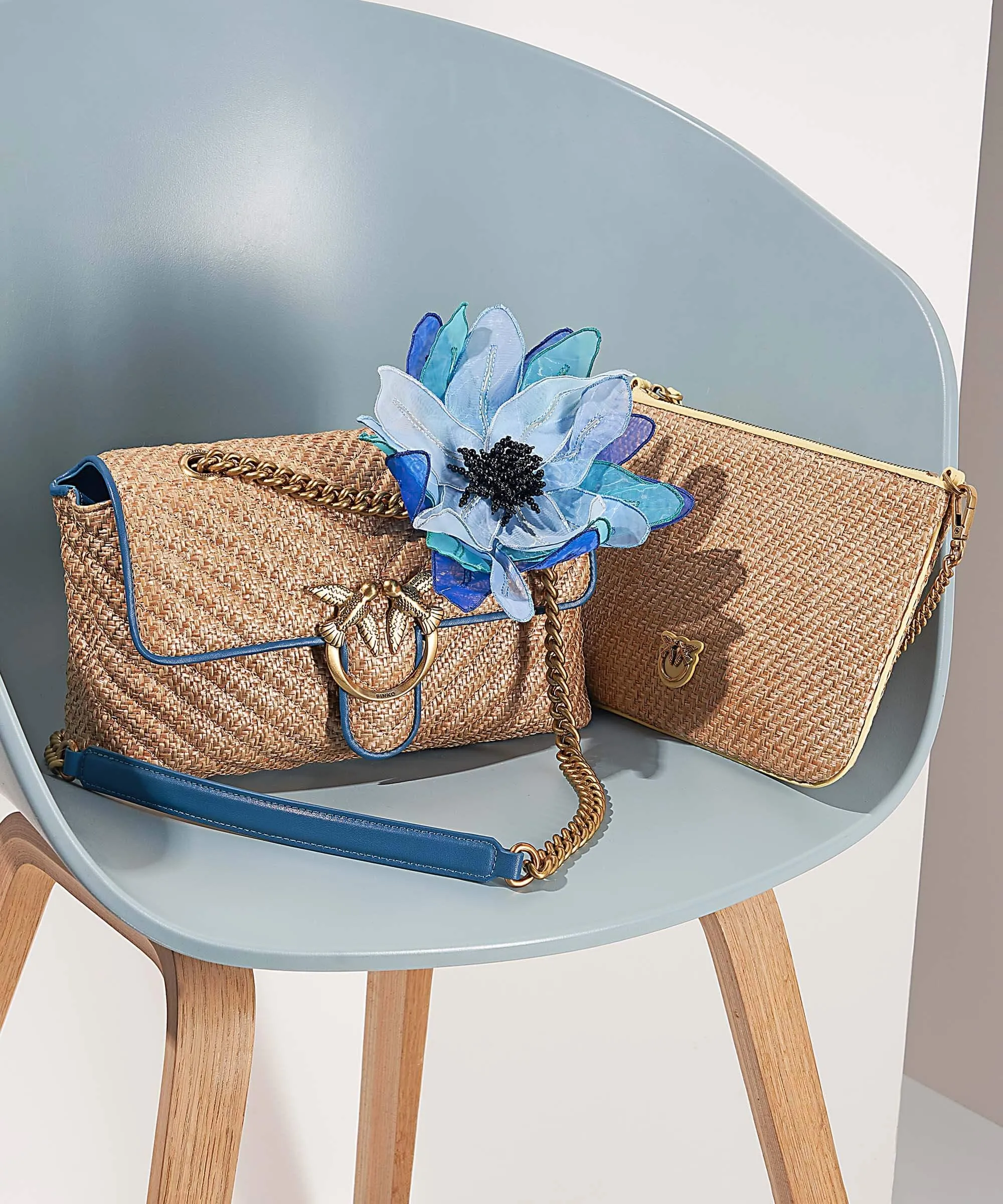  Pinko Classic Classic Borsa a tracolla pelle a grana fine, tissu natura  
