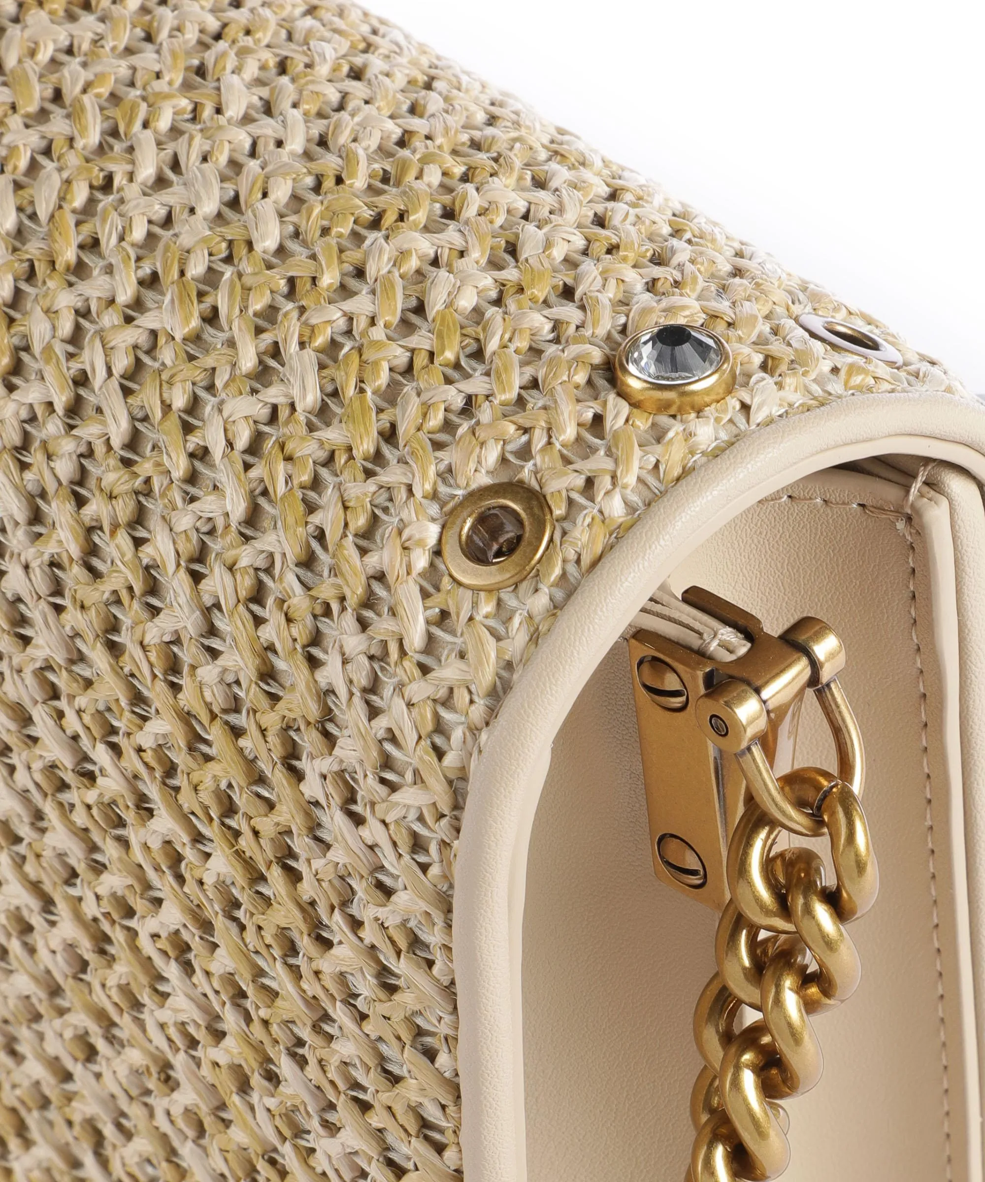  Pinko Love Click Classic Borsa a tracolla pelle a grana fine, tissu beige  