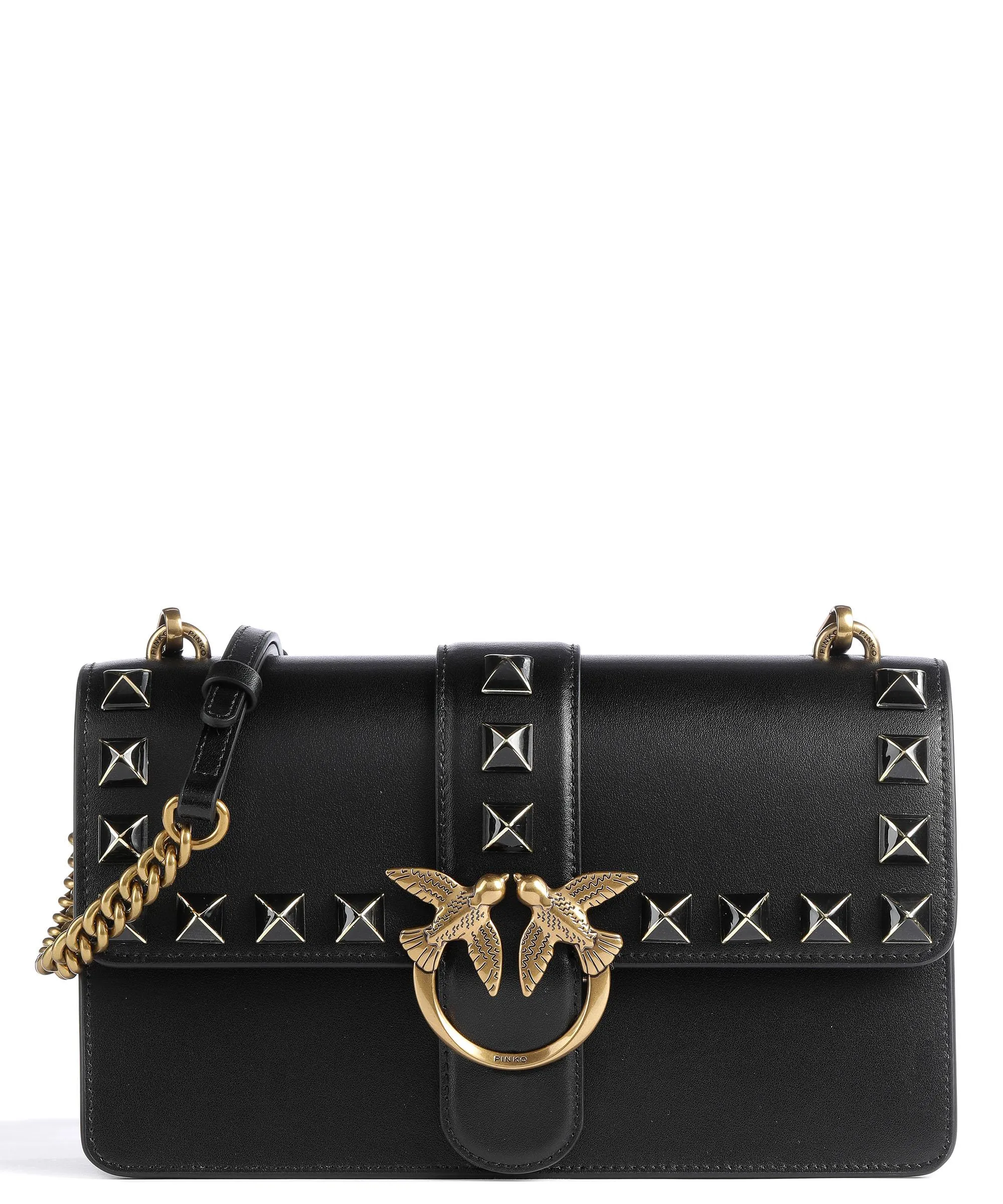  Pinko Love One Classic Borsa a tracolla pelle di vacchetta finemente grana nero  
