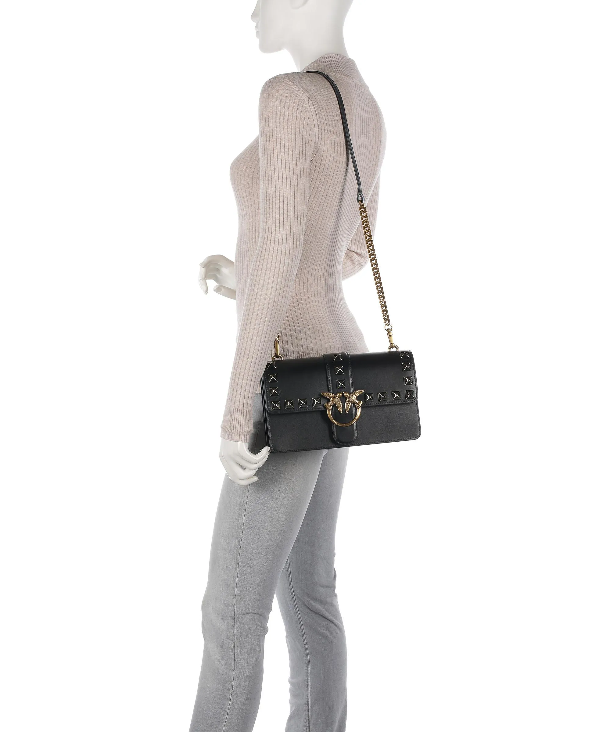  Pinko Love One Classic Borsa a tracolla pelle di vacchetta finemente grana nero  