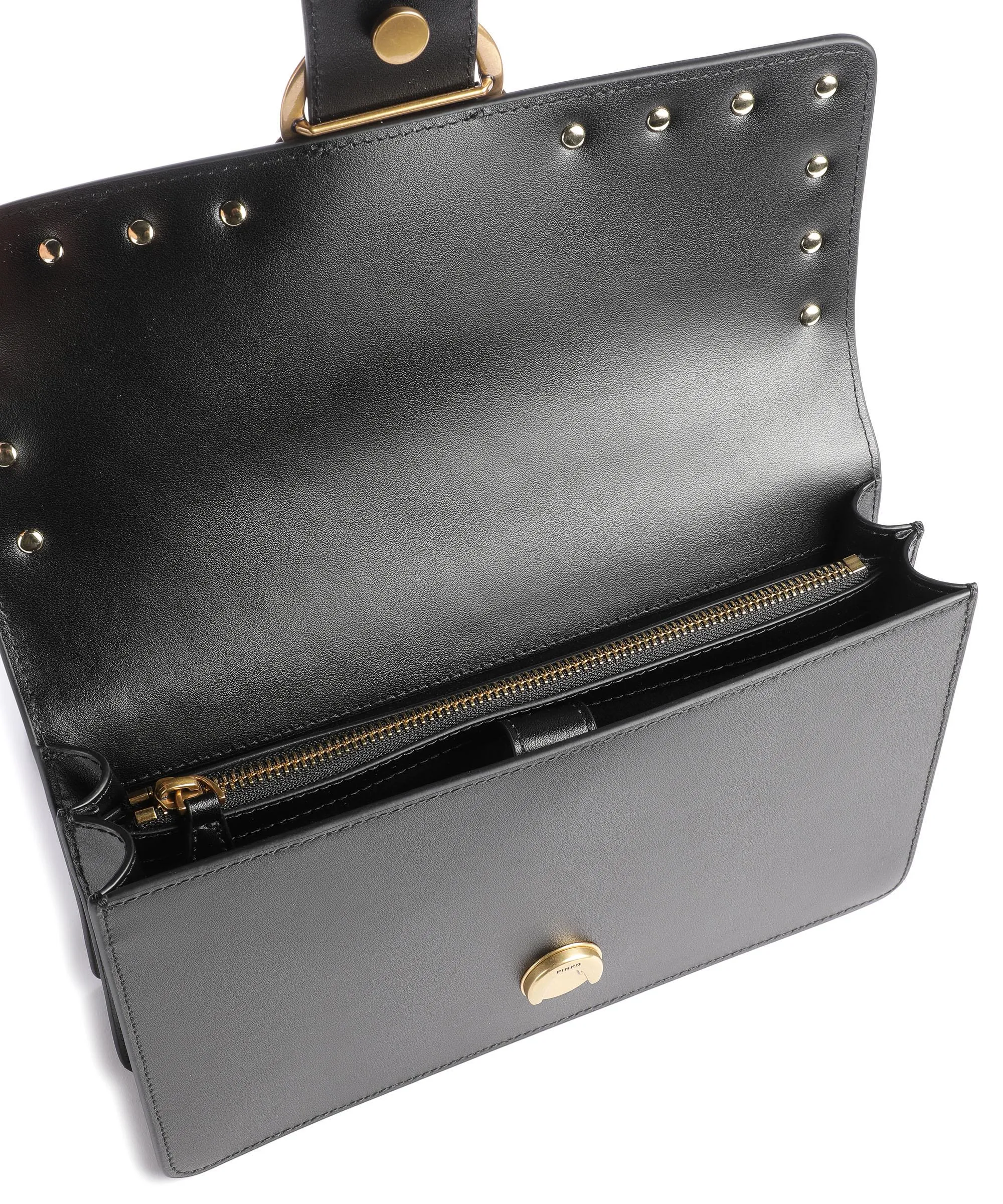  Pinko Love One Classic Borsa a tracolla pelle di vacchetta finemente grana nero  