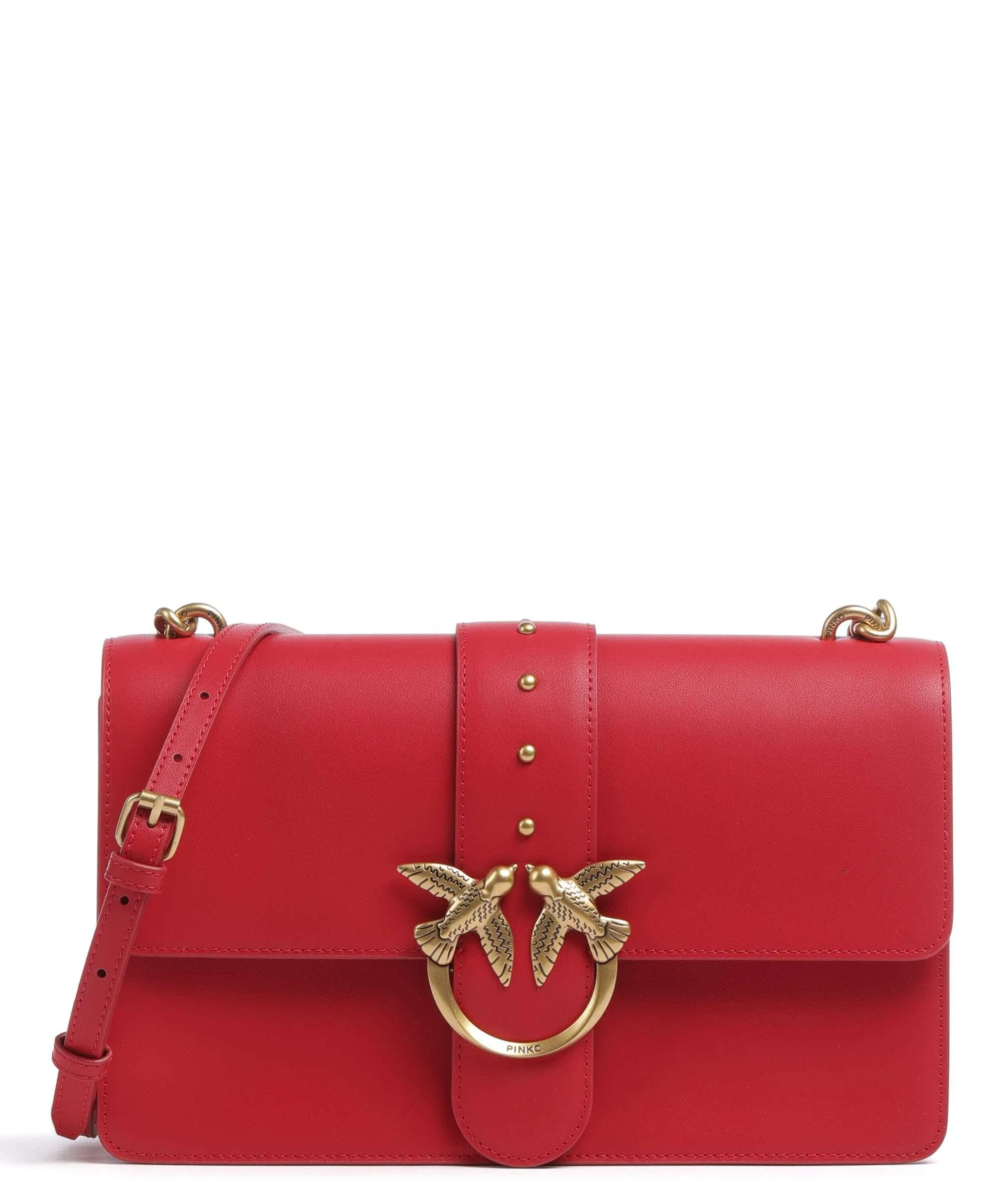  Pinko Love One Classic Borsa a tracolla pelle di vacchetta finemente grana rosso  