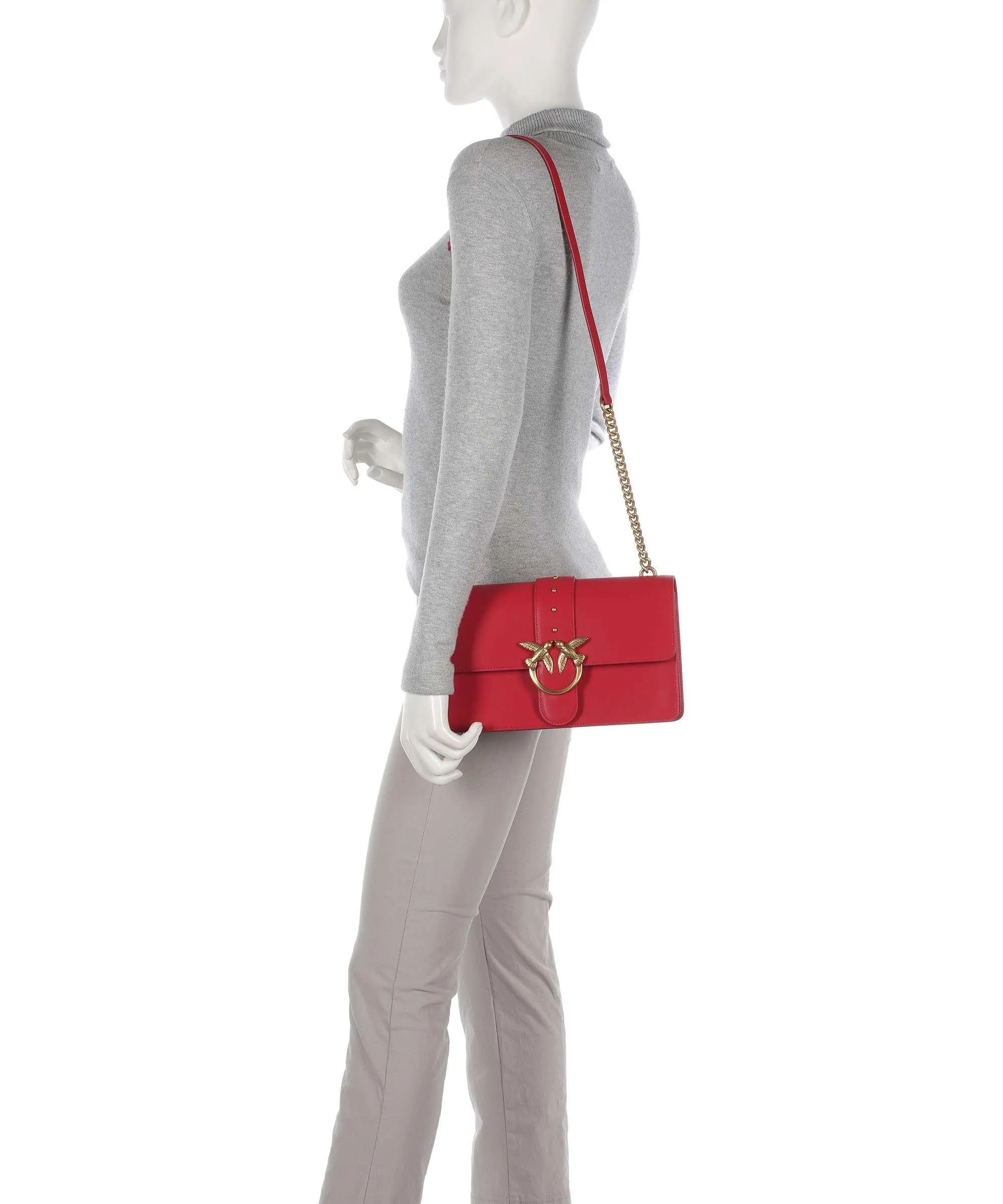  Pinko Love One Classic Borsa a tracolla pelle di vacchetta finemente grana rosso  