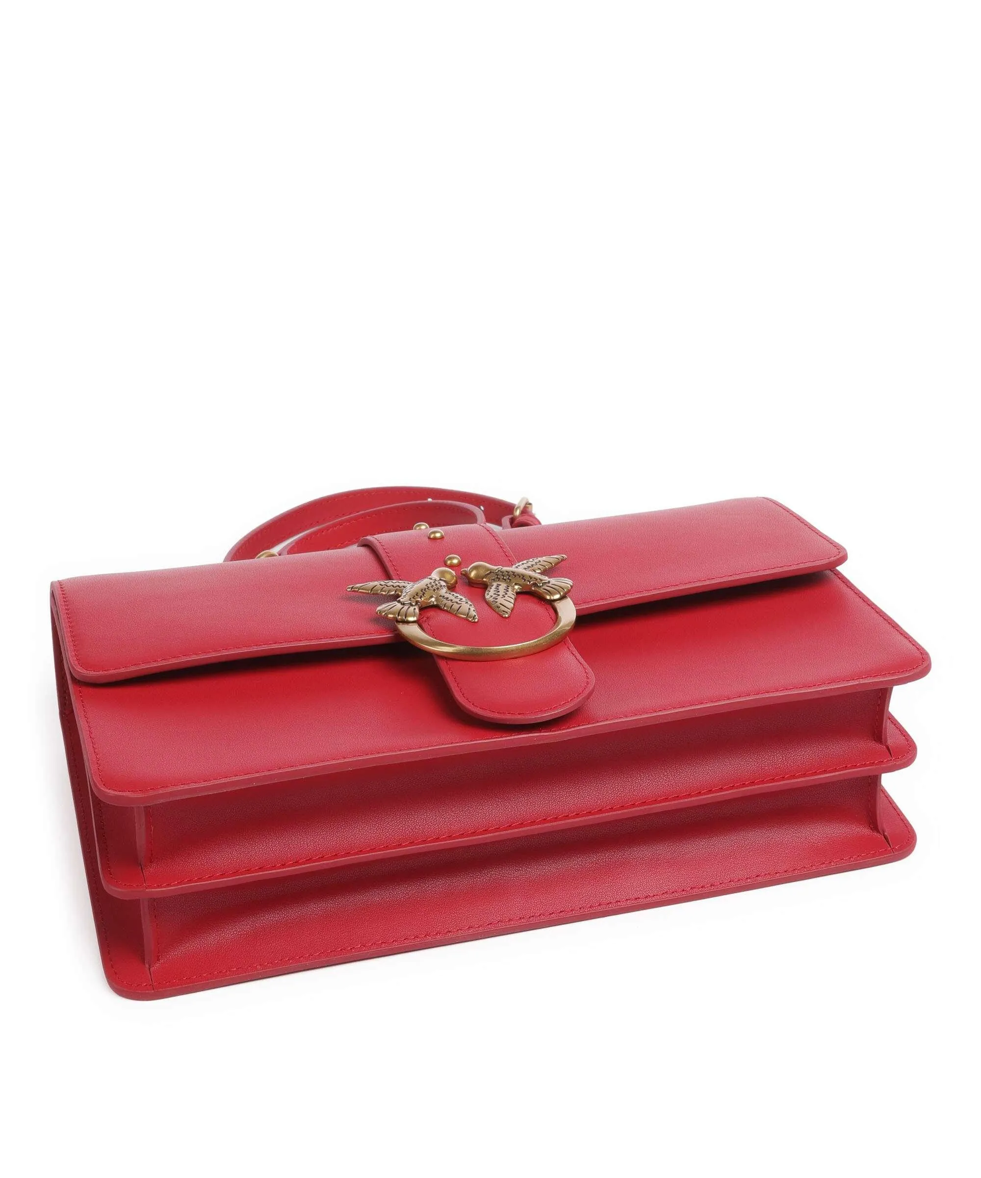  Pinko Love One Classic Borsa a tracolla pelle di vacchetta finemente grana rosso  