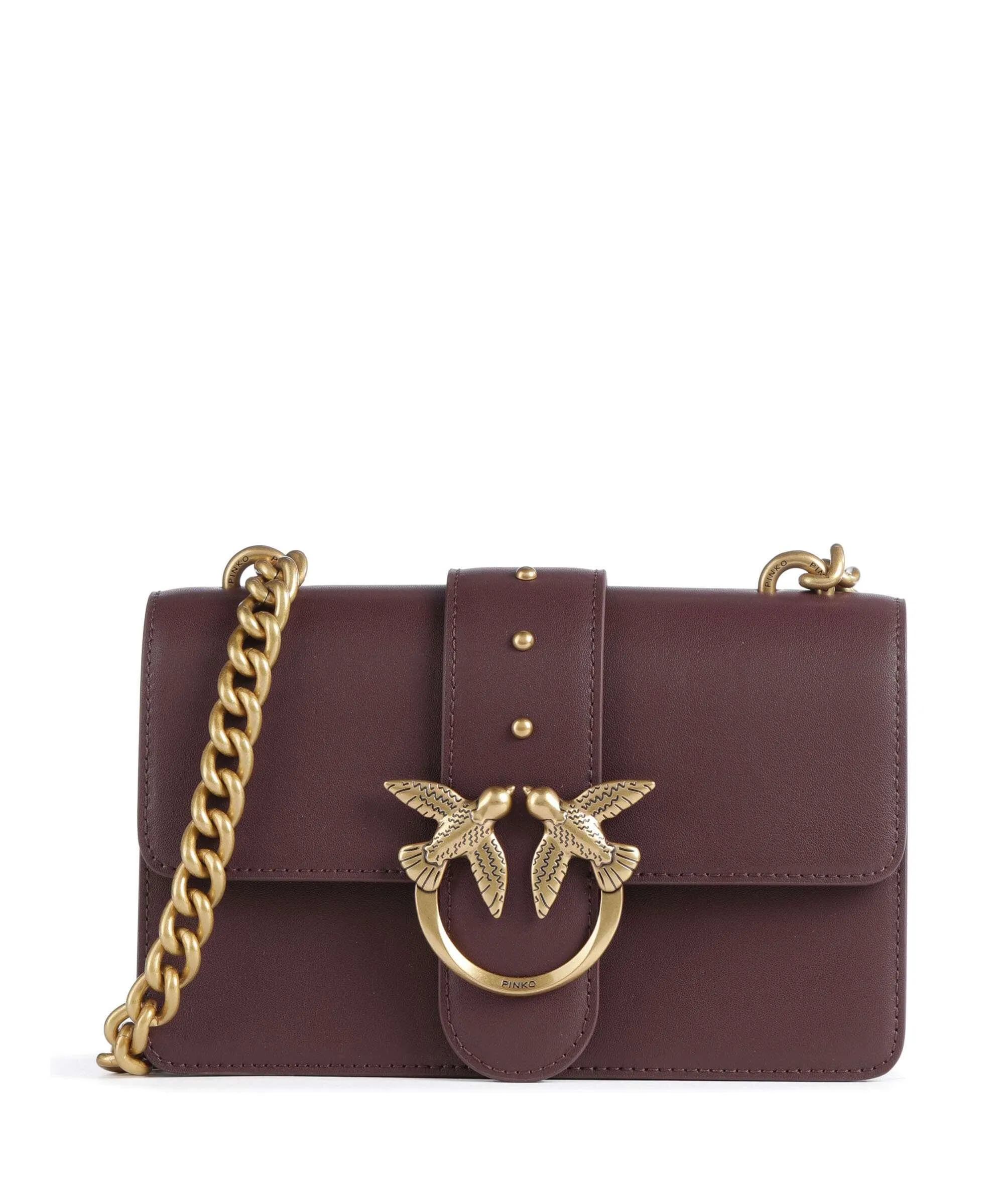  Pinko Love One Mini Borsa a tracolla pelle di vacchetta finemente grana mogano  