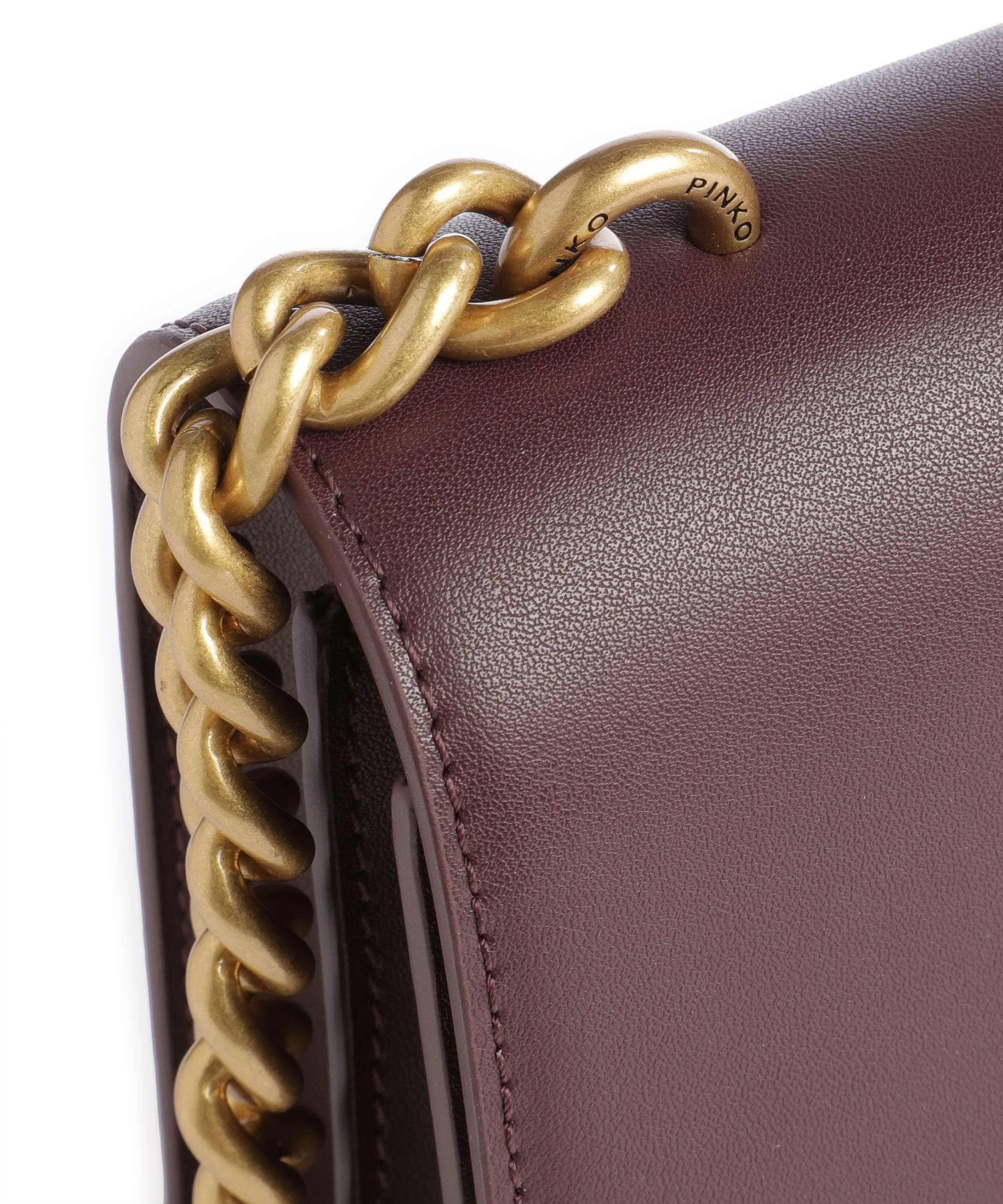  Pinko Love One Mini Borsa a tracolla pelle di vacchetta finemente grana mogano  