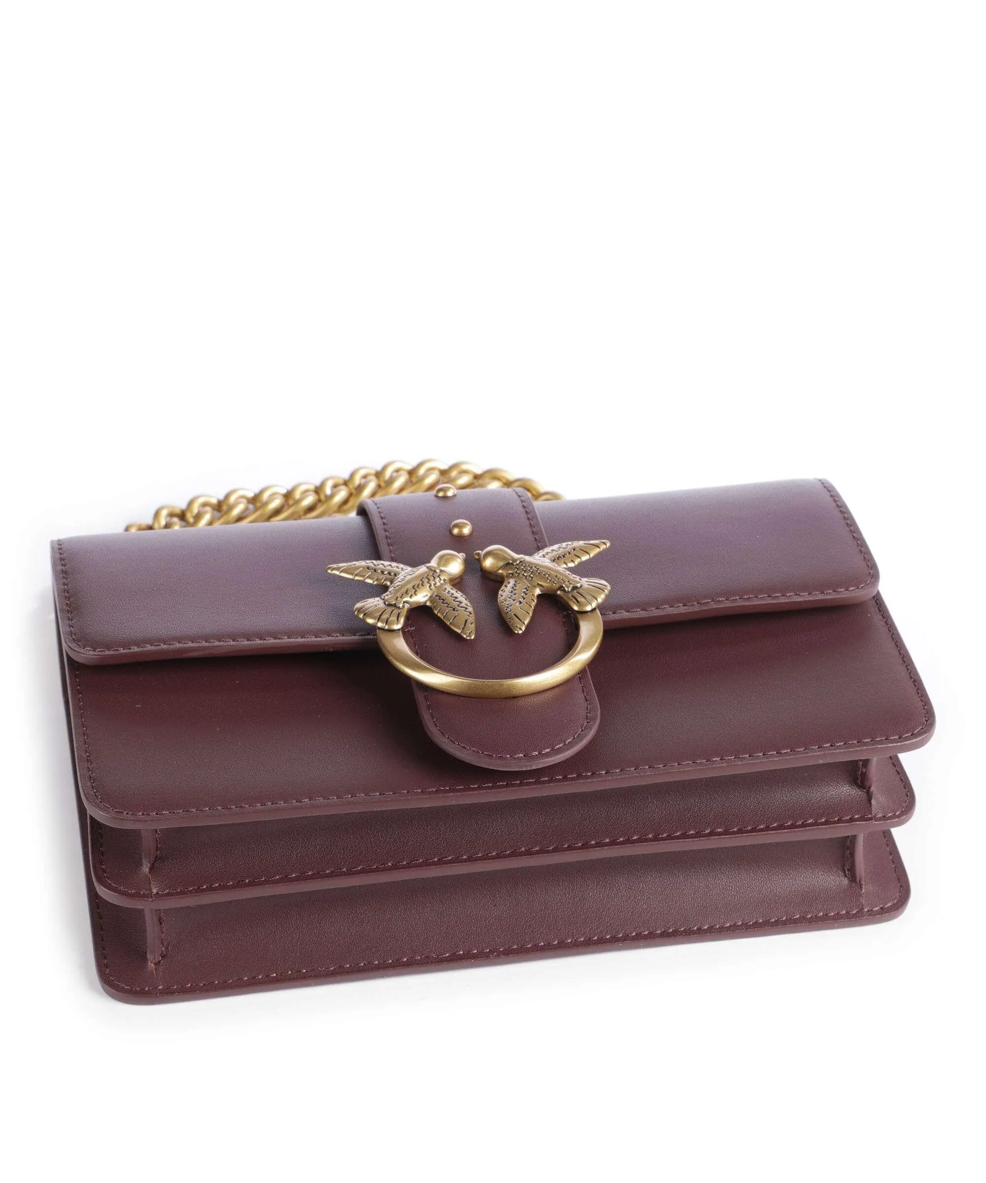  Pinko Love One Mini Borsa a tracolla pelle di vacchetta finemente grana mogano  