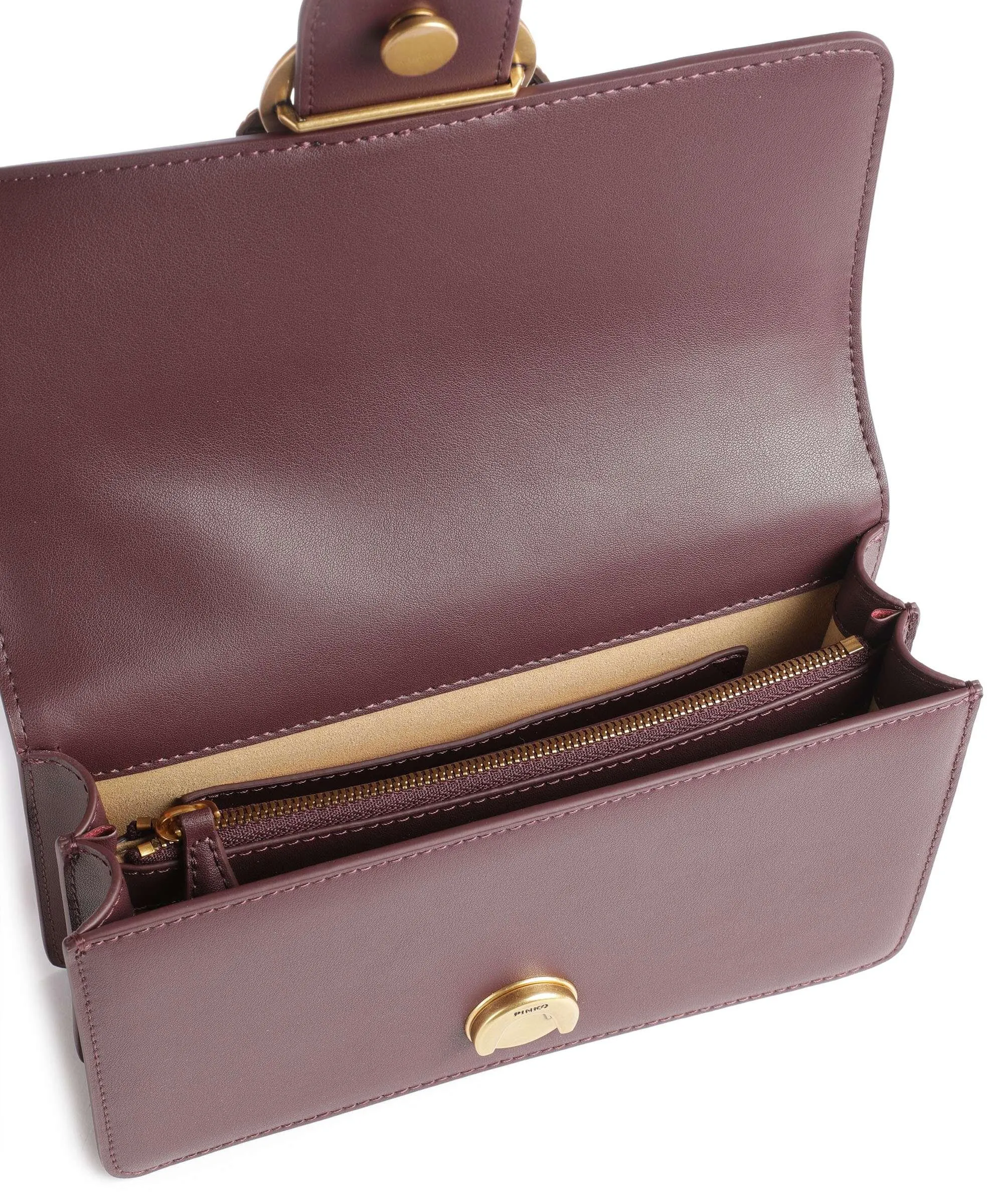 Pinko Love One Mini Borsa a tracolla pelle di vacchetta finemente grana mogano  