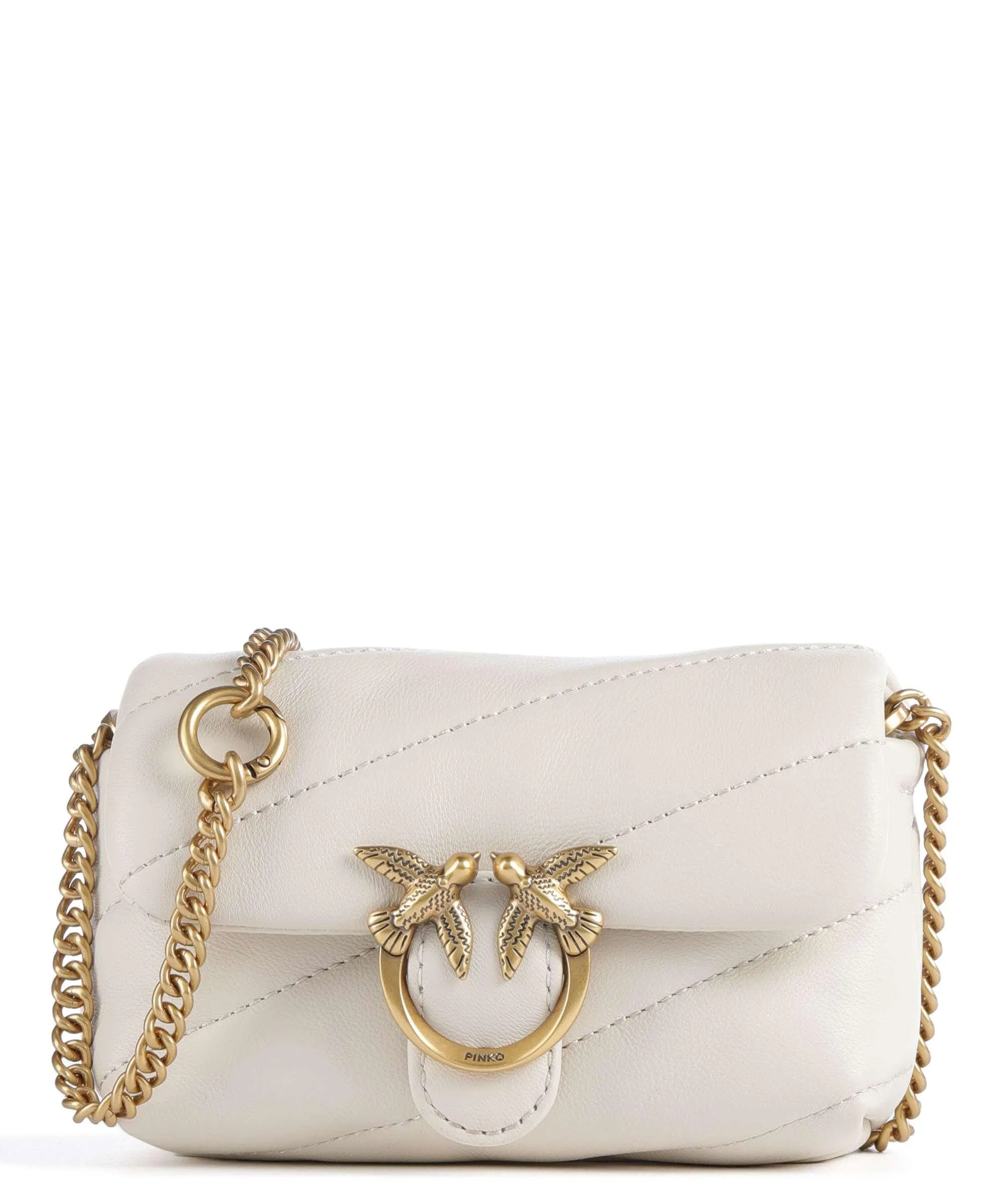  Pinko Love Puff Micro Borsa a tracolla pelle di pecora avorio  
