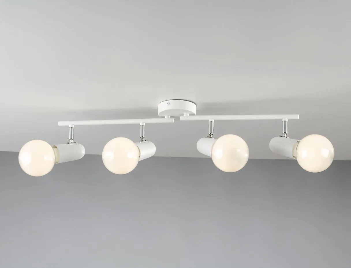 Plafoniera Asta Con Faretti Orientabili Bianco 4 Luci Attacco E27