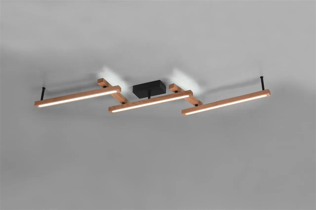Plafoniera Bacchette Legno Orientabili Vintage Led Sopra e Sotto Bellari Trio Lighting