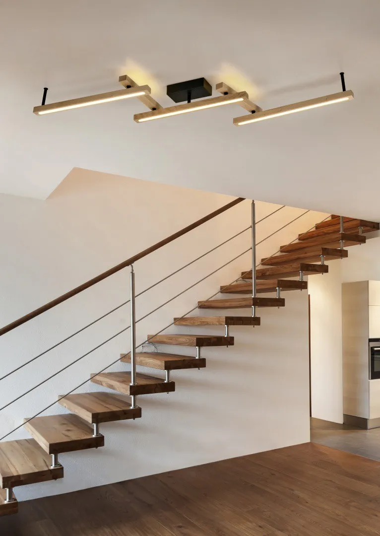Plafoniera Bacchette Legno Orientabili Vintage Led Sopra e Sotto Bellari Trio Lighting