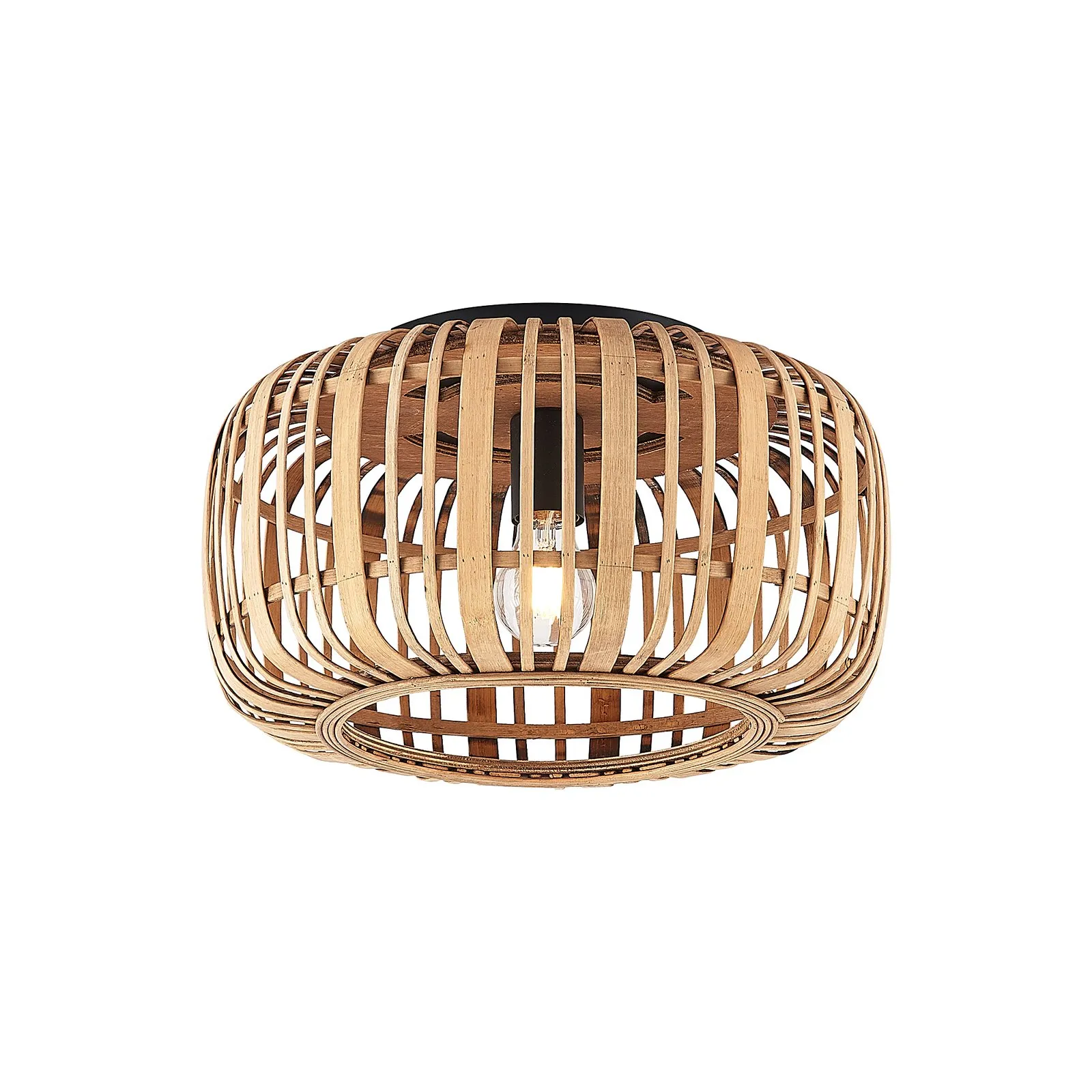 Plafoniera Lindby Canyana, naturale, rattan, Ø 40 cm